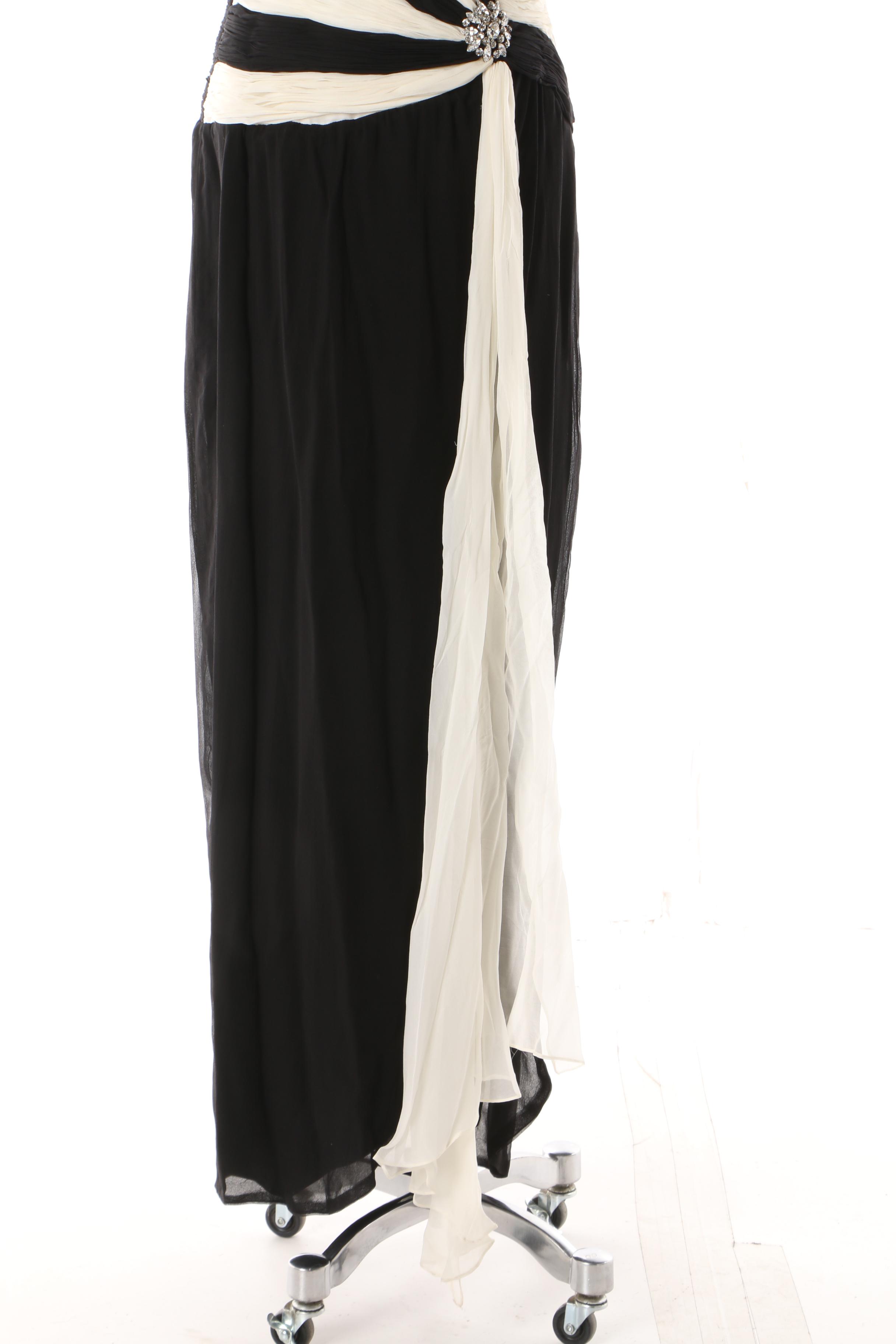 Vintage Grecian Style Evening Gown with Pleats and Rhinestone Detail