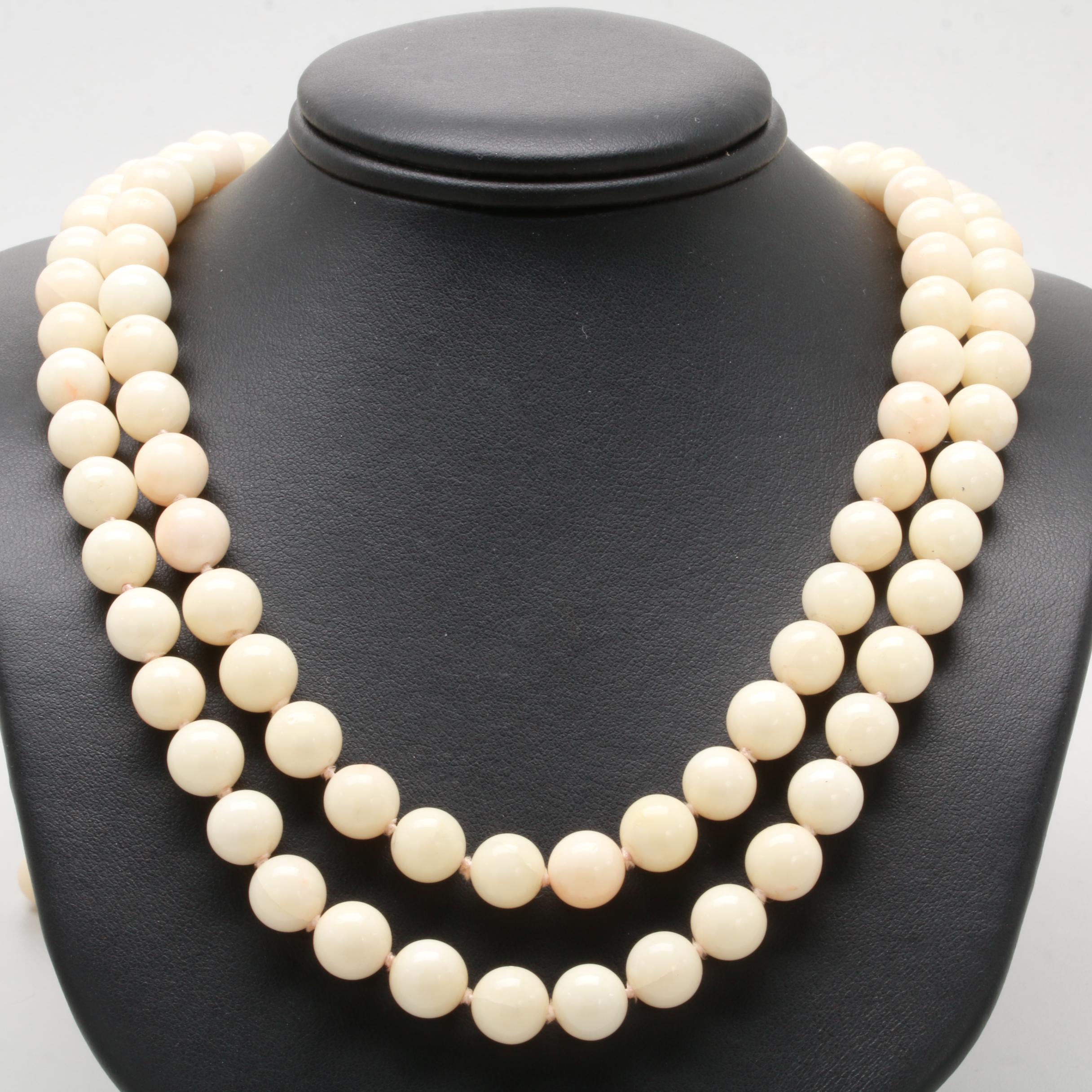 14K Yellow Gold Angel Skin Coral Double Strand Necklace