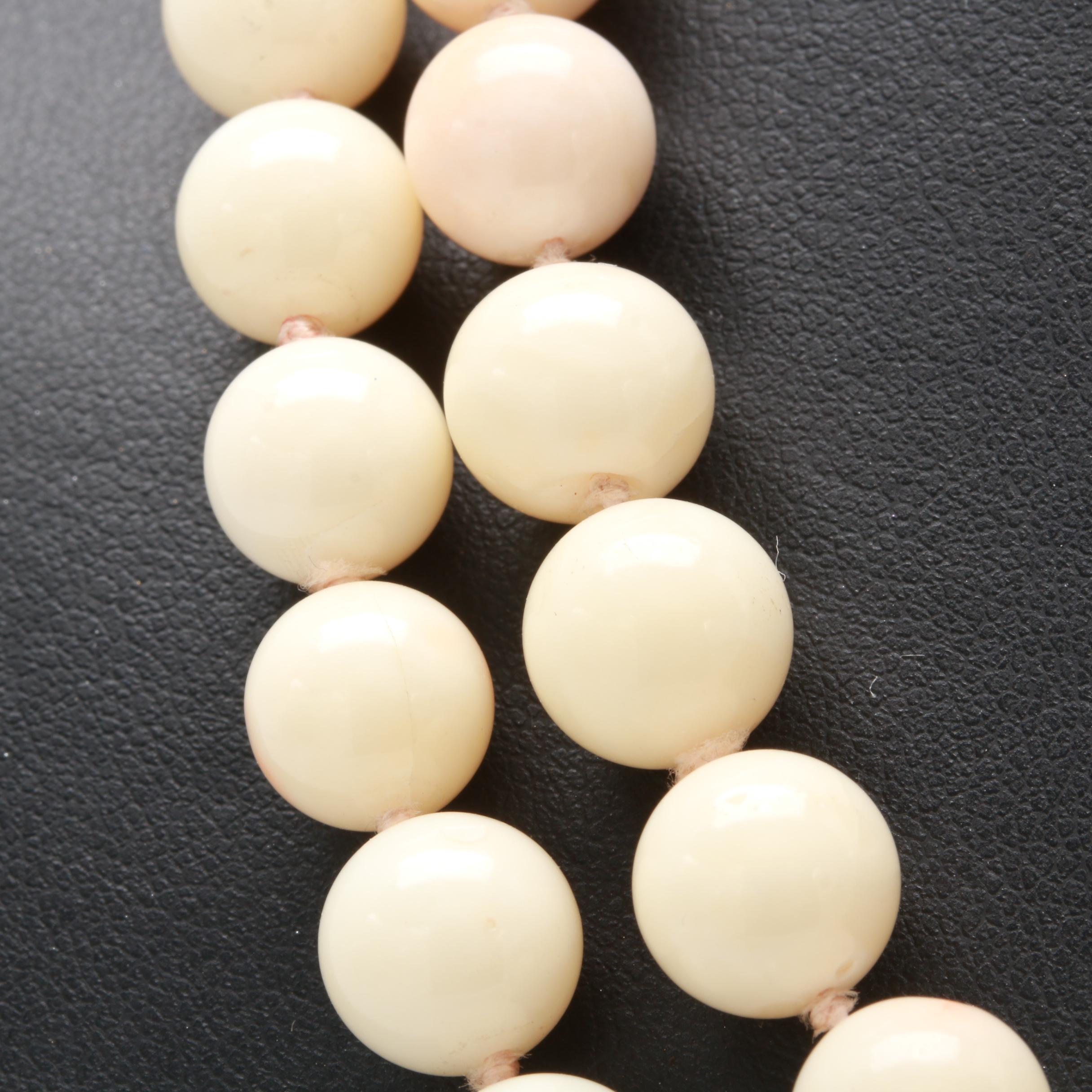 14K Yellow Gold Angel Skin Coral Double Strand Necklace