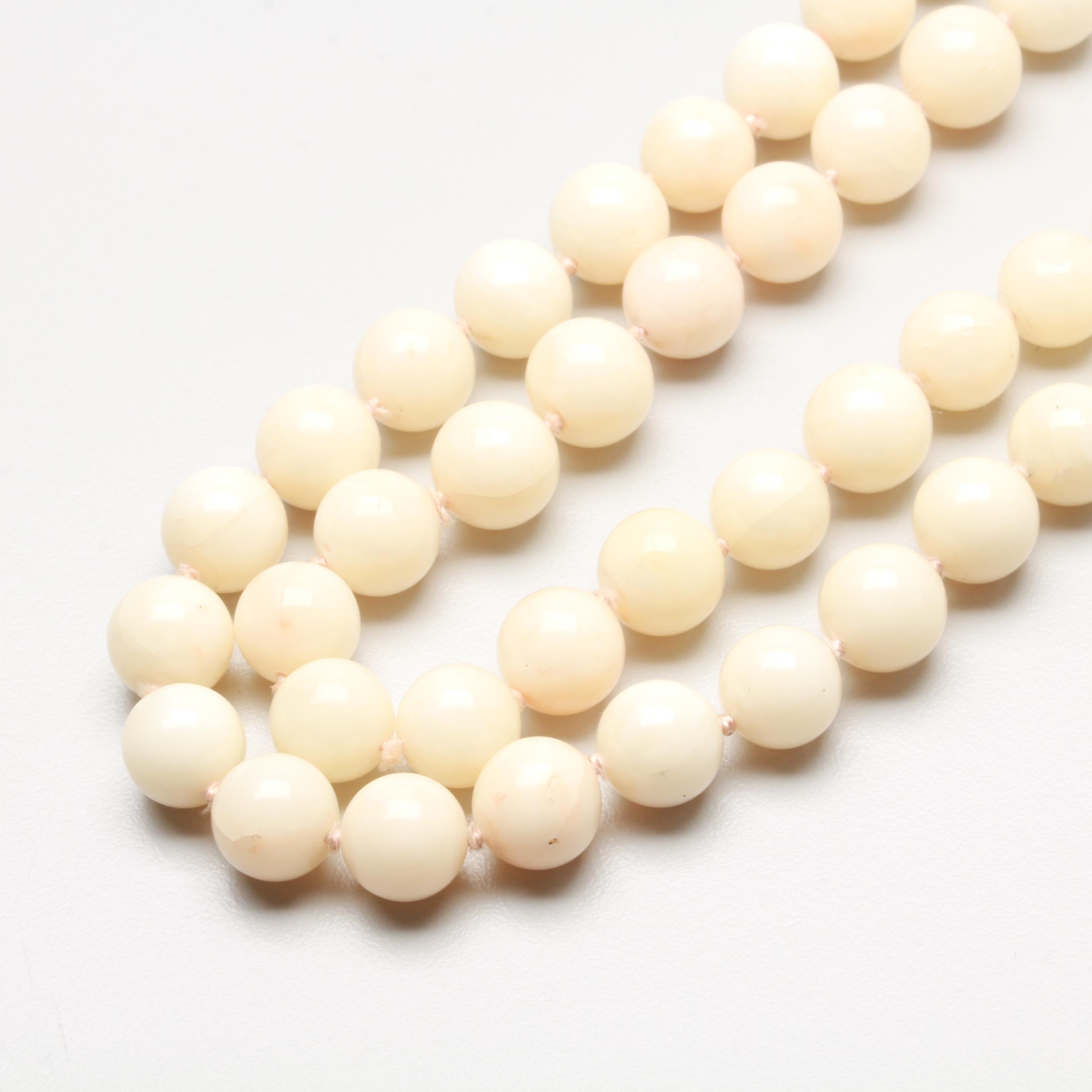 14K Yellow Gold Angel Skin Coral Double Strand Necklace