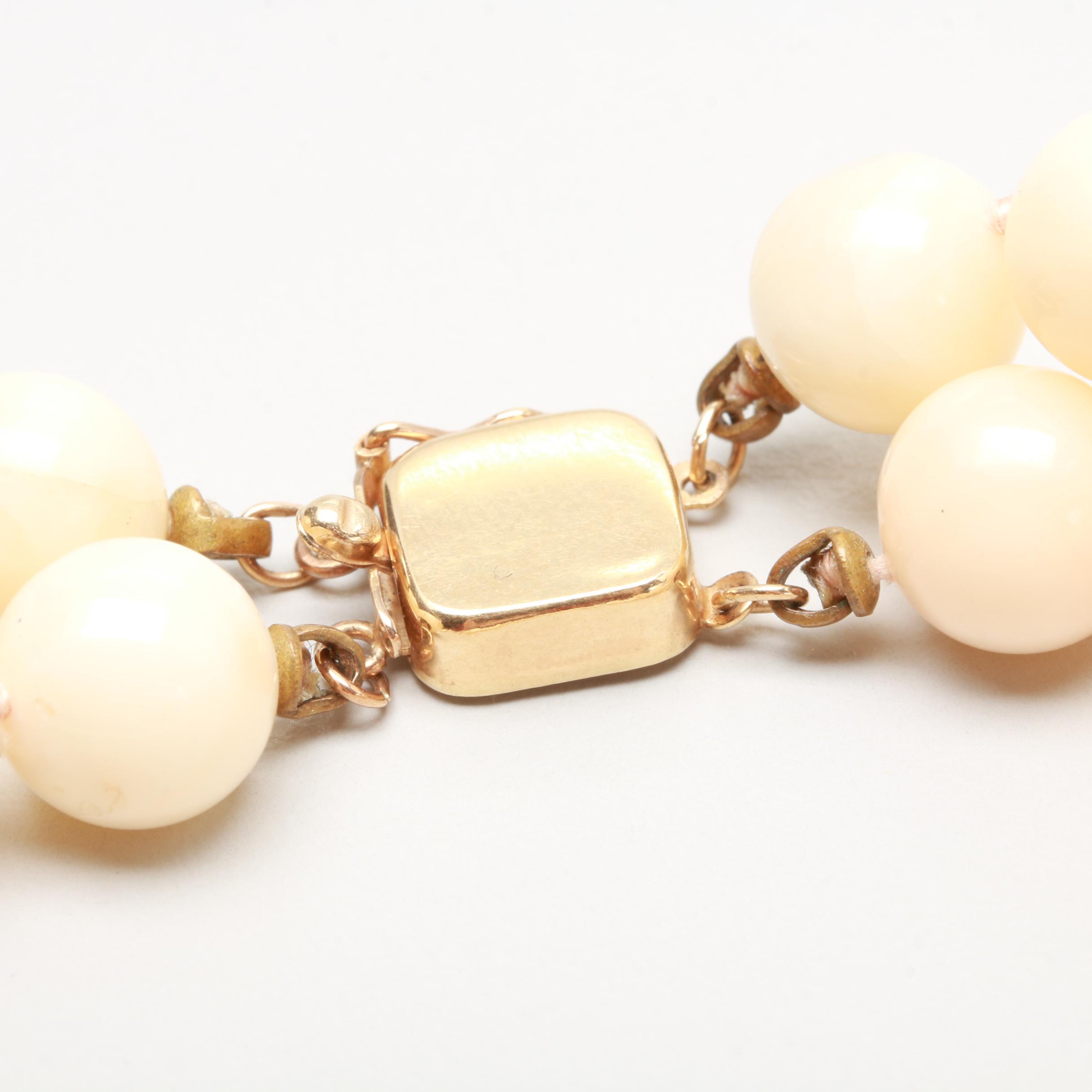 14K Yellow Gold Angel Skin Coral Double Strand Necklace