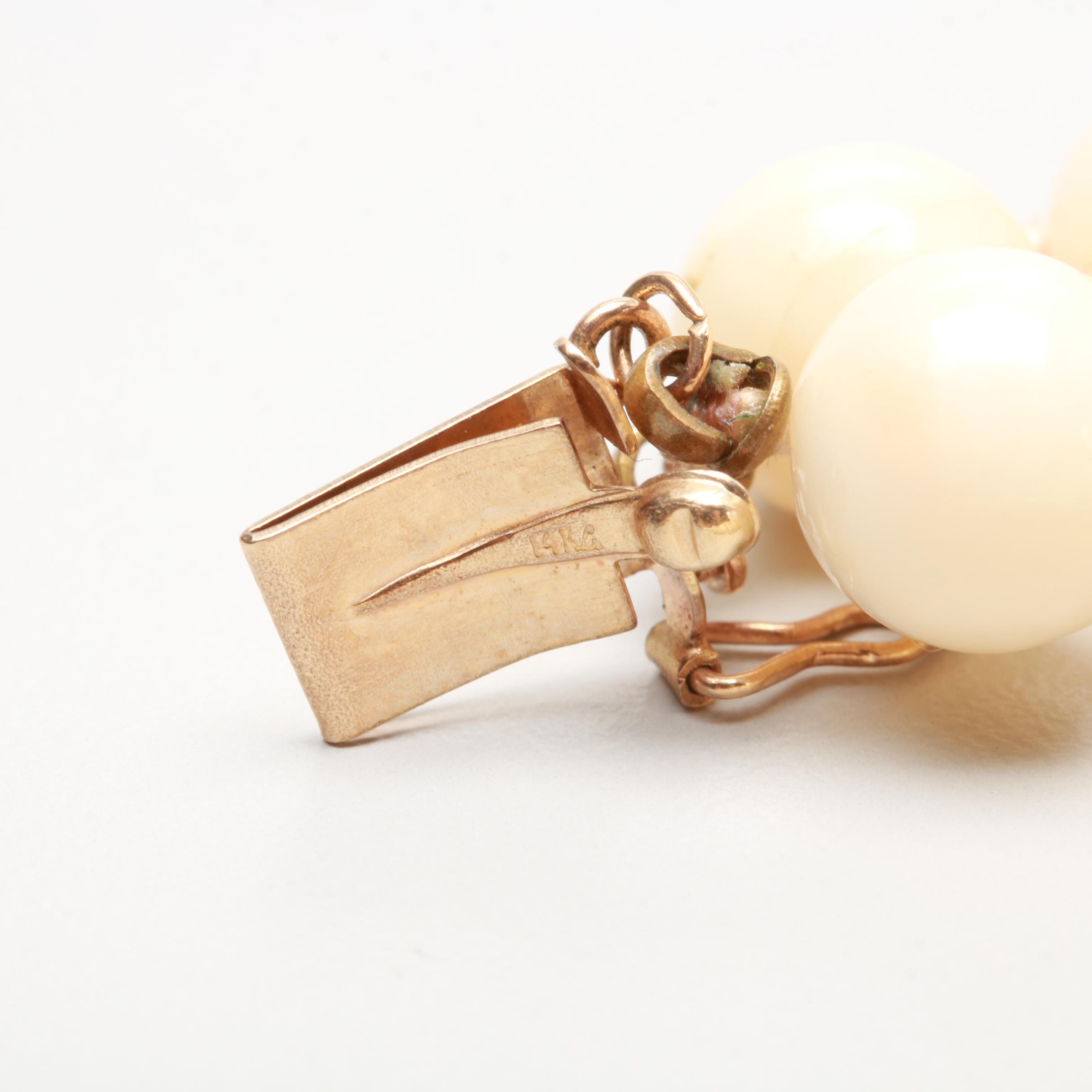 14K Yellow Gold Angel Skin Coral Double Strand Necklace