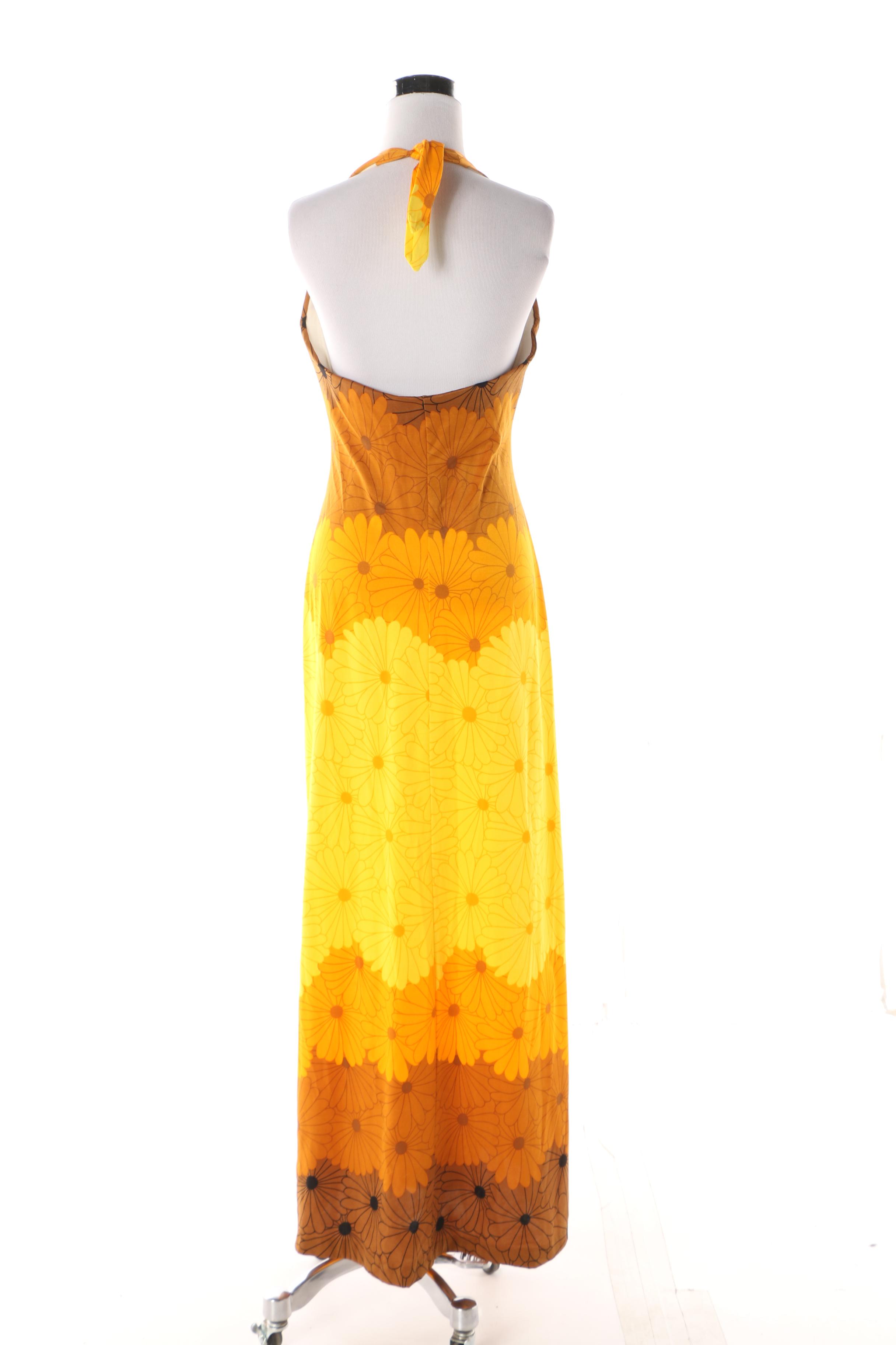 1970s Vintage DeWeese Design Daisy Swimsuit Coverup Halter Maxi Dress