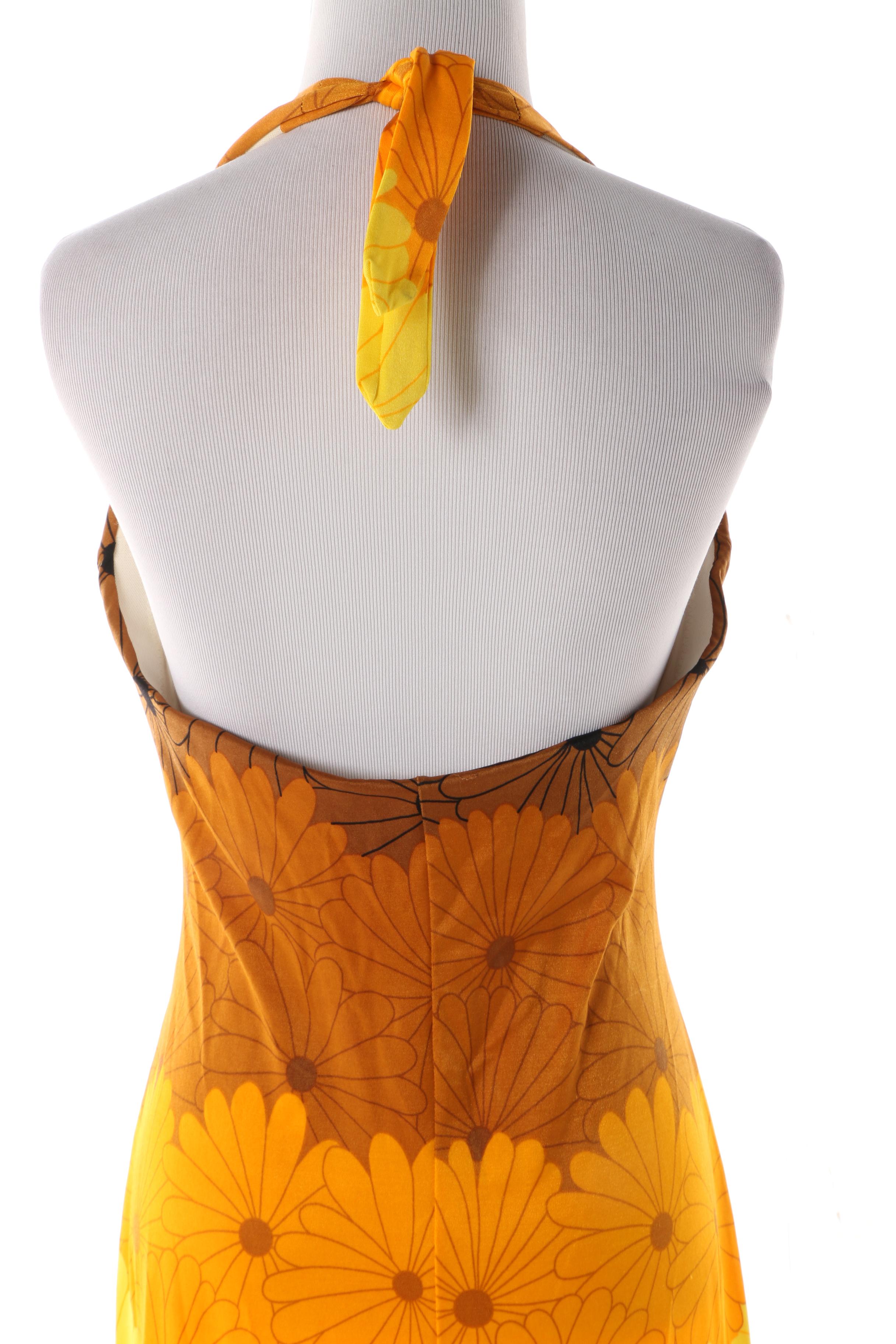 1970s Vintage DeWeese Design Daisy Swimsuit Coverup Halter Maxi Dress