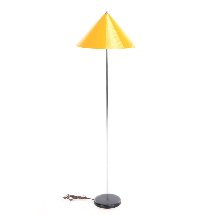 Mid Century Modern Chrome Floor Lamp with Yellow Metal Shade