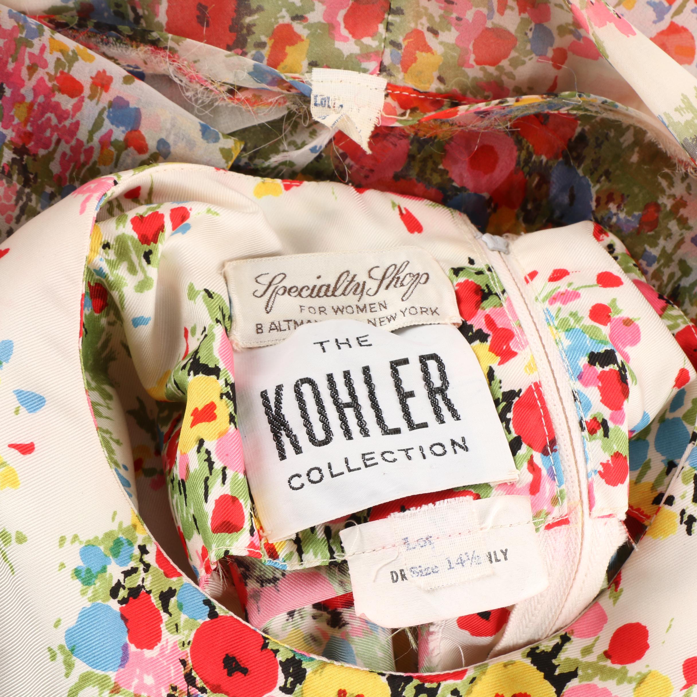 1970s Kohler Collection Silk Twill Floral Print Maxi Dress with Chiffon Coat