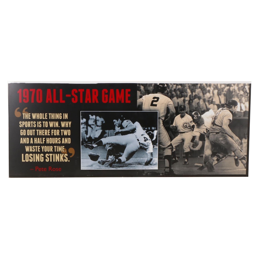 Large 1970s All-Star Game Sign With Pete Rose/Ray Fosse Collision and Quote