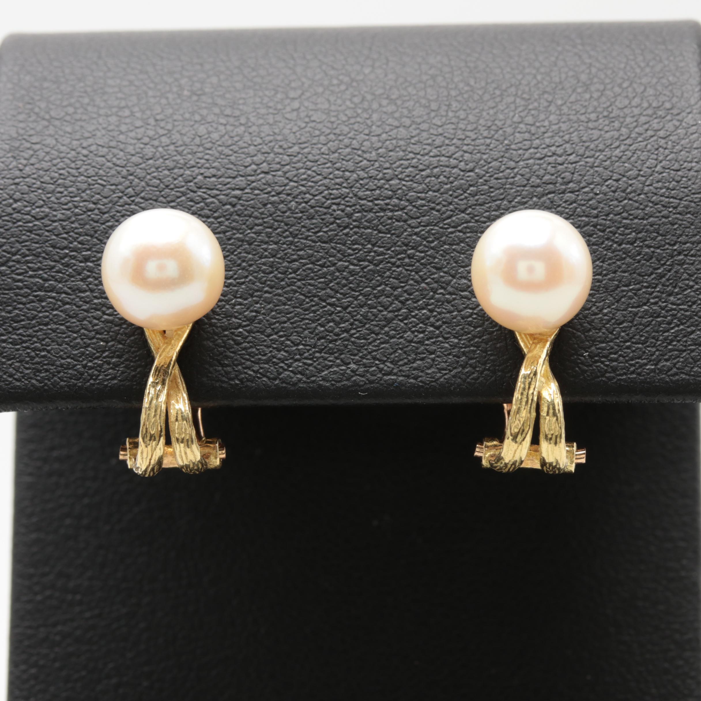 18K Yellow Gold Cultured Pearl Earrings