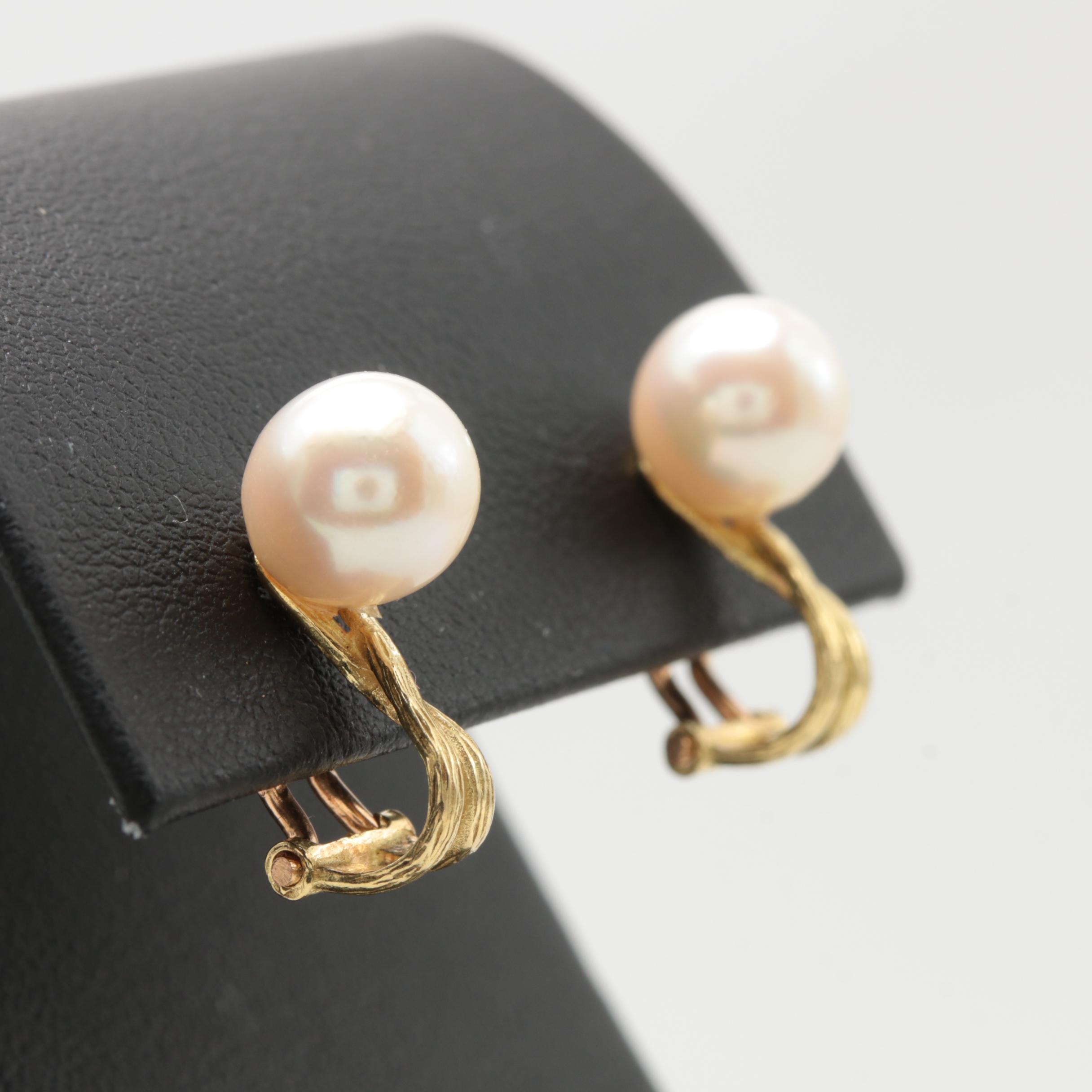 18K Yellow Gold Cultured Pearl Earrings