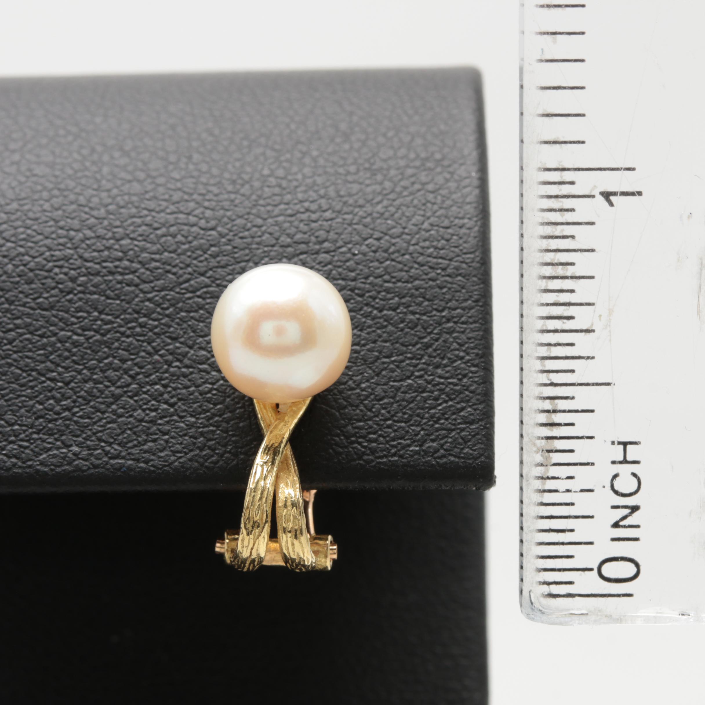 18K Yellow Gold Cultured Pearl Earrings