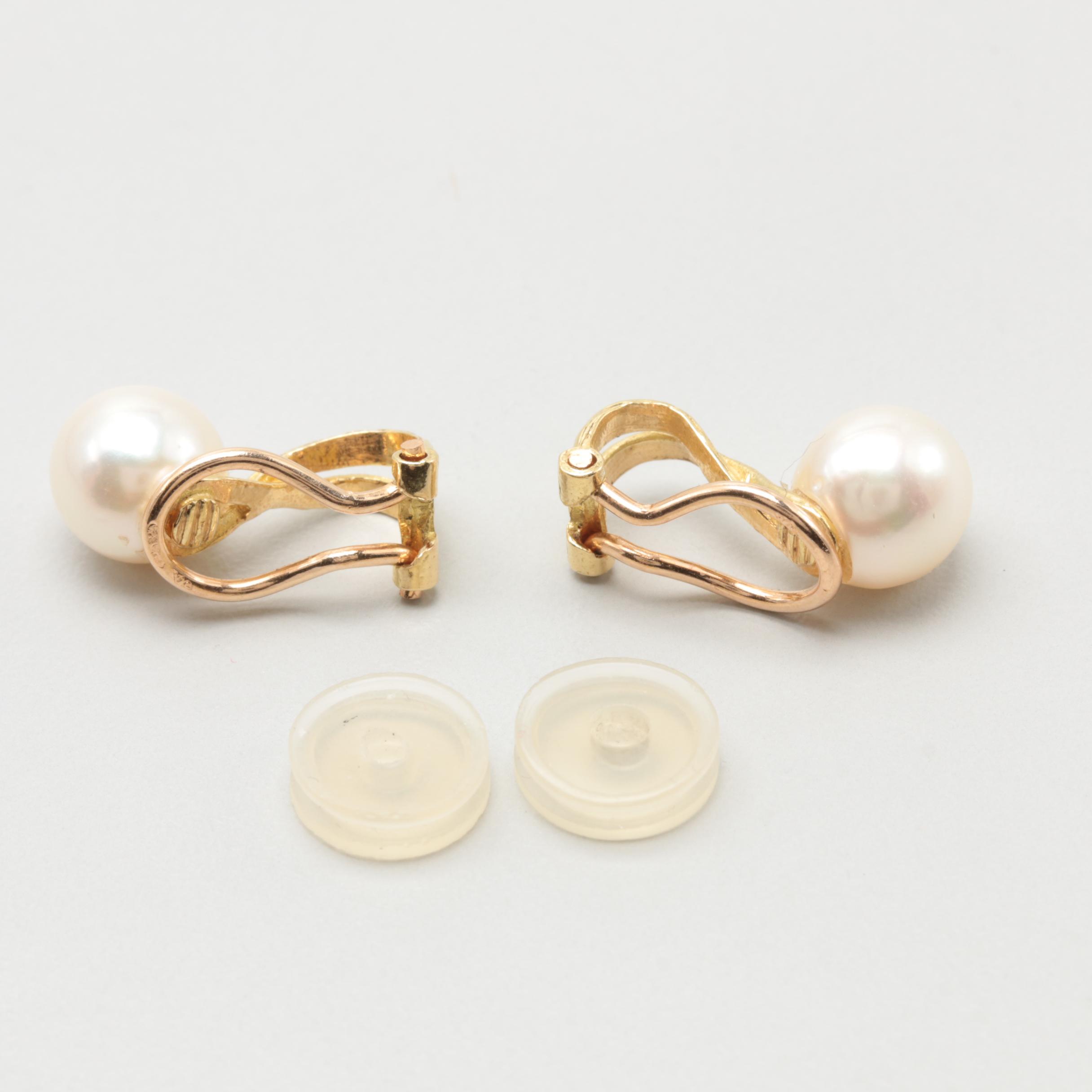 18K Yellow Gold Cultured Pearl Earrings