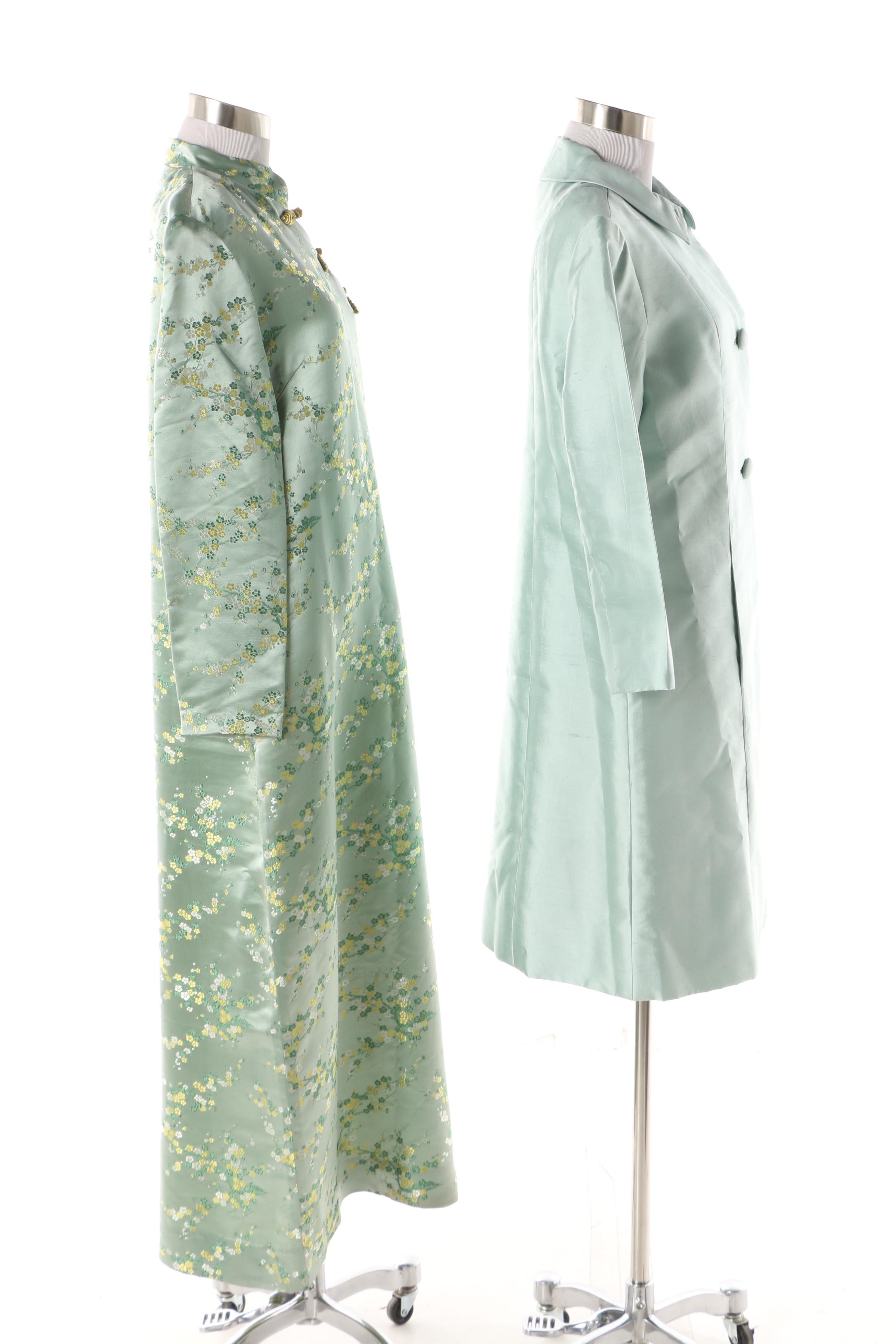 1940s Dynasty Dupioni Silk Dress, Jacket and Chinese Frog Button Brocade Maxi