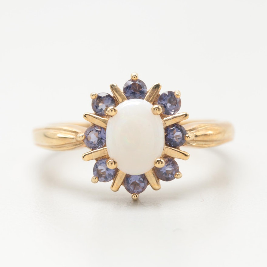 10K Yellow Gold Opal and Iolite Ring