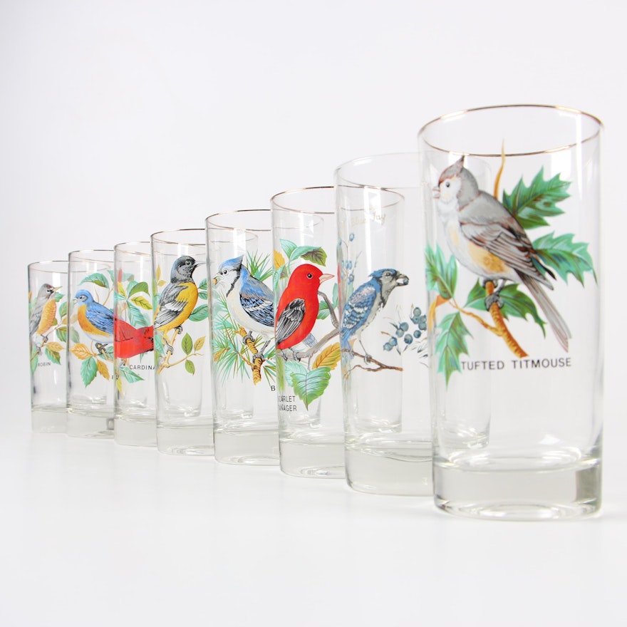 Hand Painted Bird Motif Water Glasses