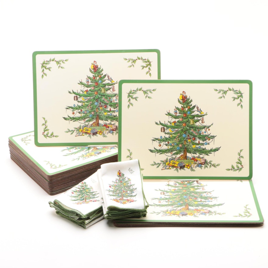 Pimpernel for Spode "Christmas Tree" Cork Backed Placemats with Cloth Napkins