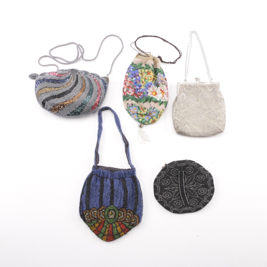 Vintage and Contemporary Beaded and Crochet Knit and Beaded Handbags