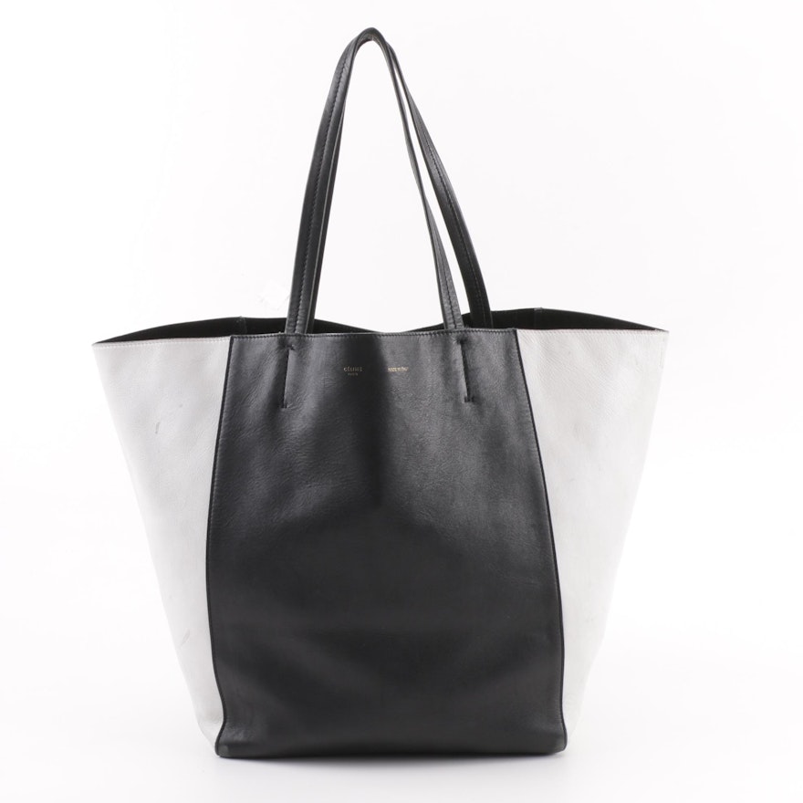 Céline Black and White Calfskin Leather Phantom Cabas Tote Bag