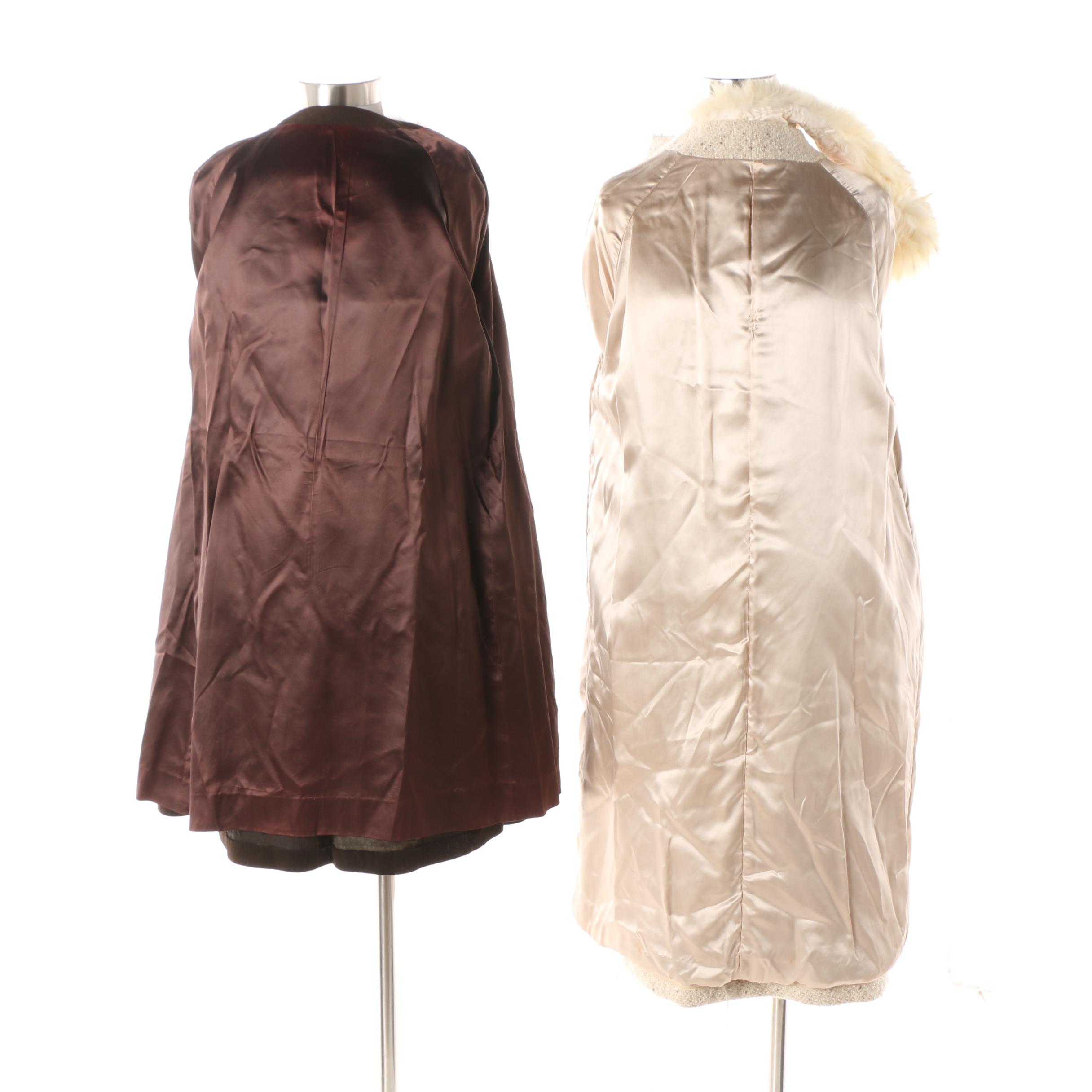 Women's Vintage Suede and Wool Dress Coats with Fox Fur Trim