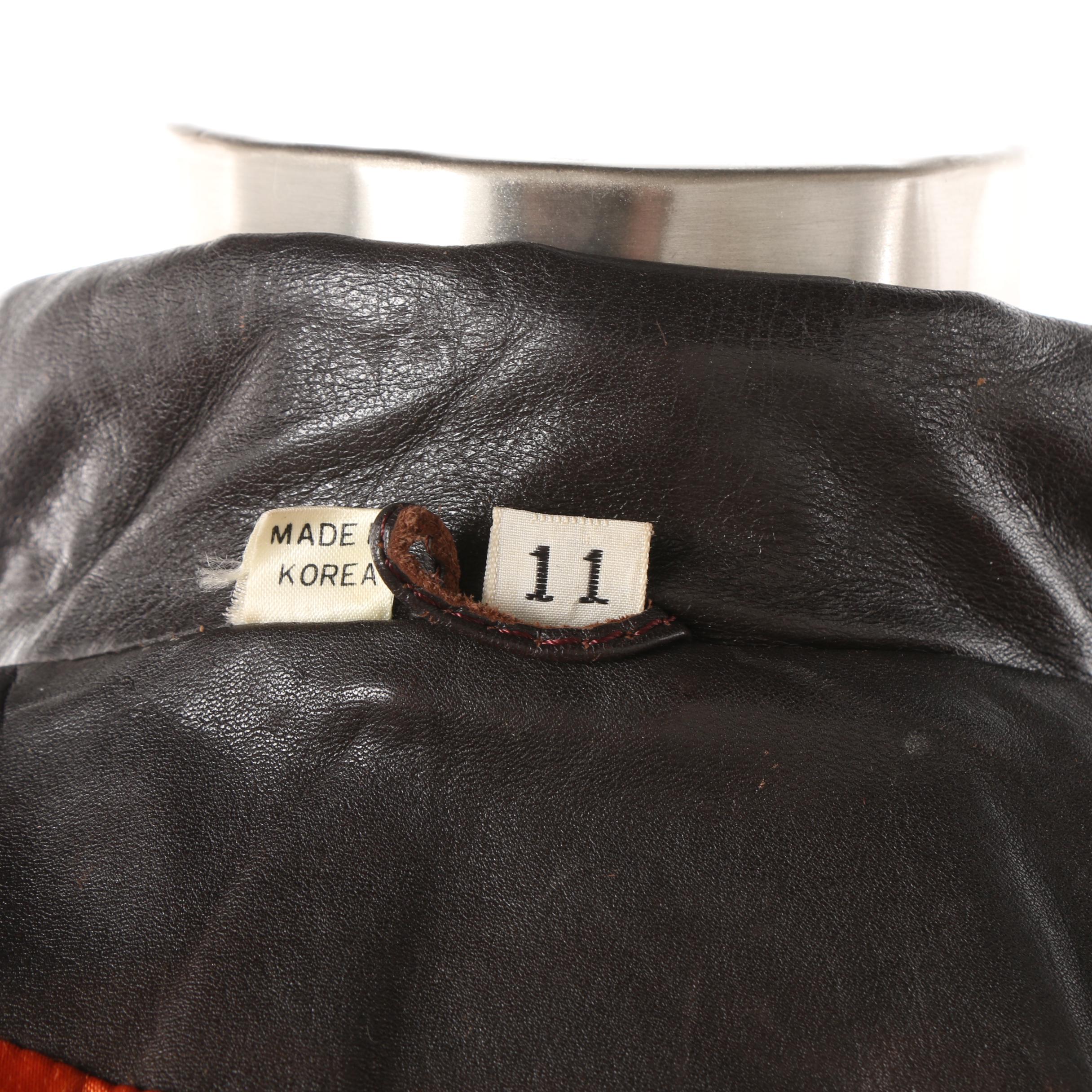 Circa 1970s Double-Breasted Sheepskin Fur Lined Coat and Black Leather Trench