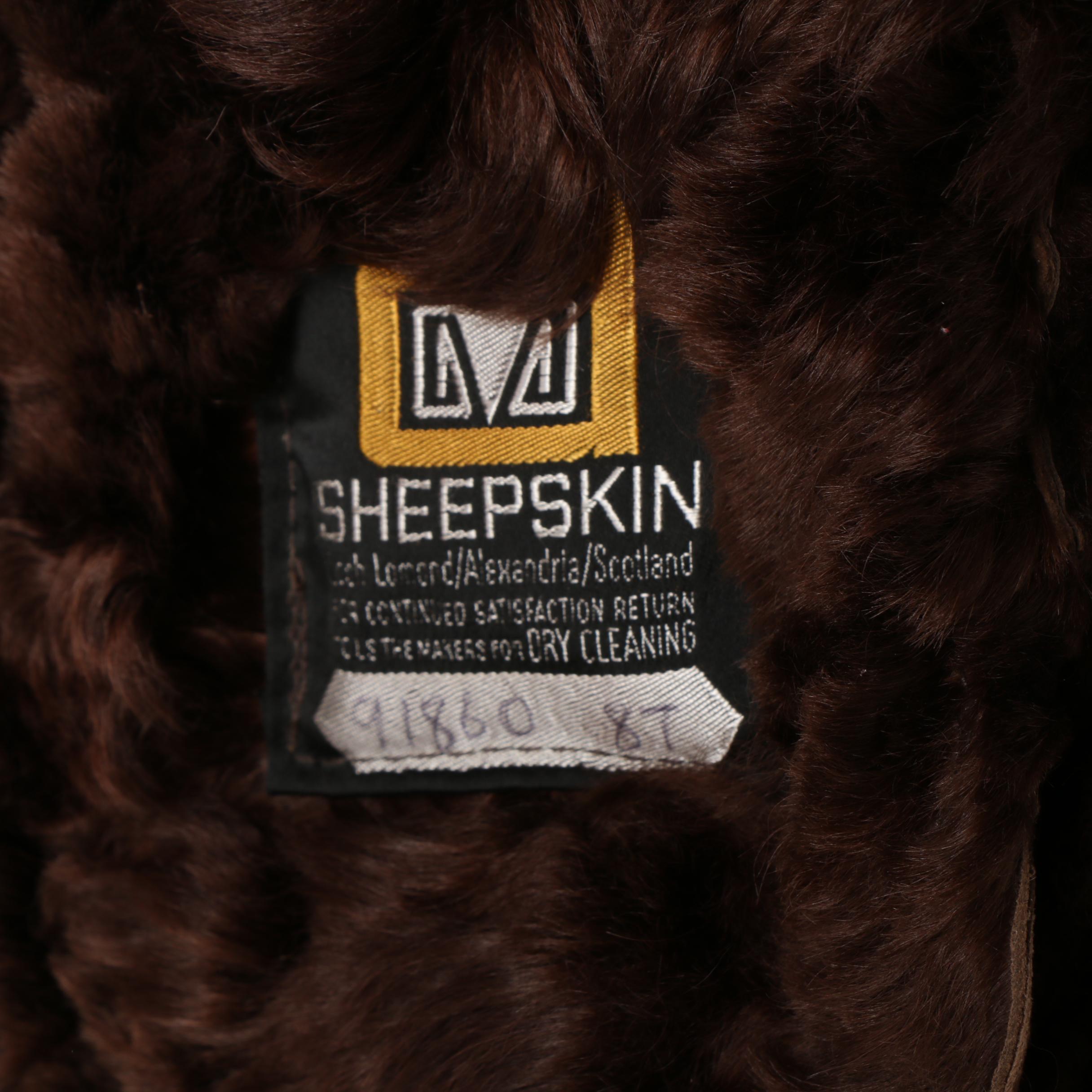 Circa 1970s Double-Breasted Sheepskin Fur Lined Coat and Black Leather Trench