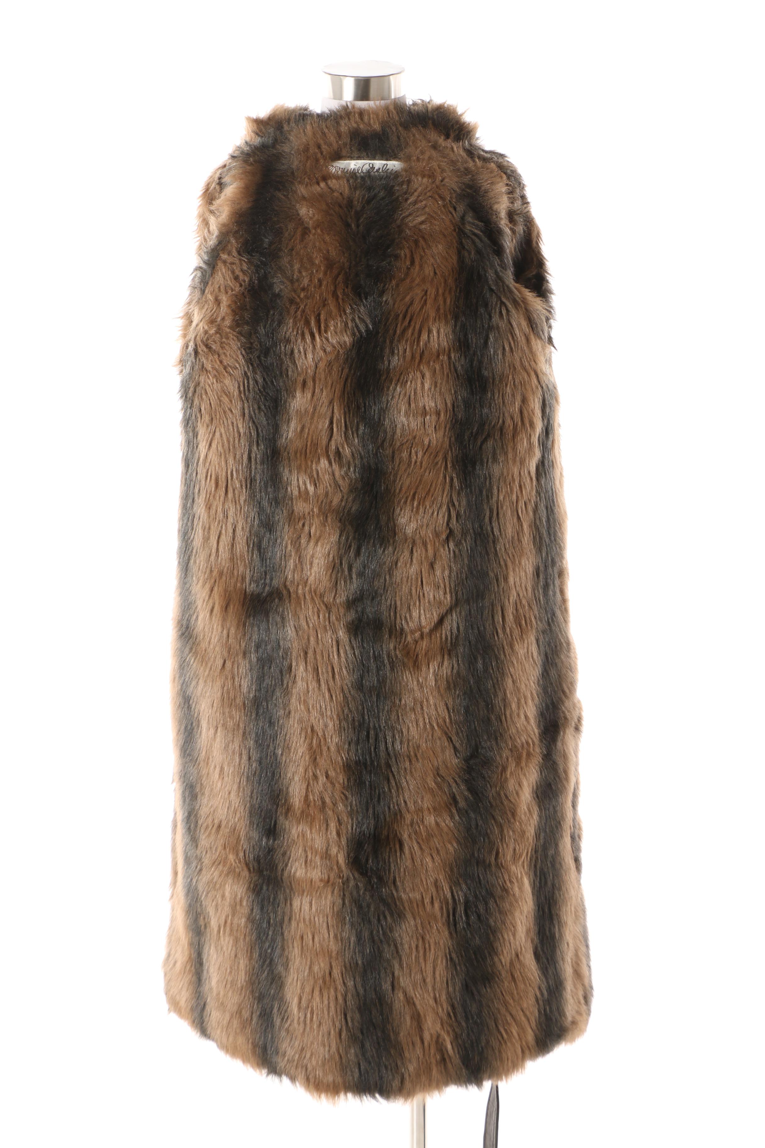 1970s Bonnie Cashin Canvas Wrap Coat with Faux Fur Lining and Leather Belt