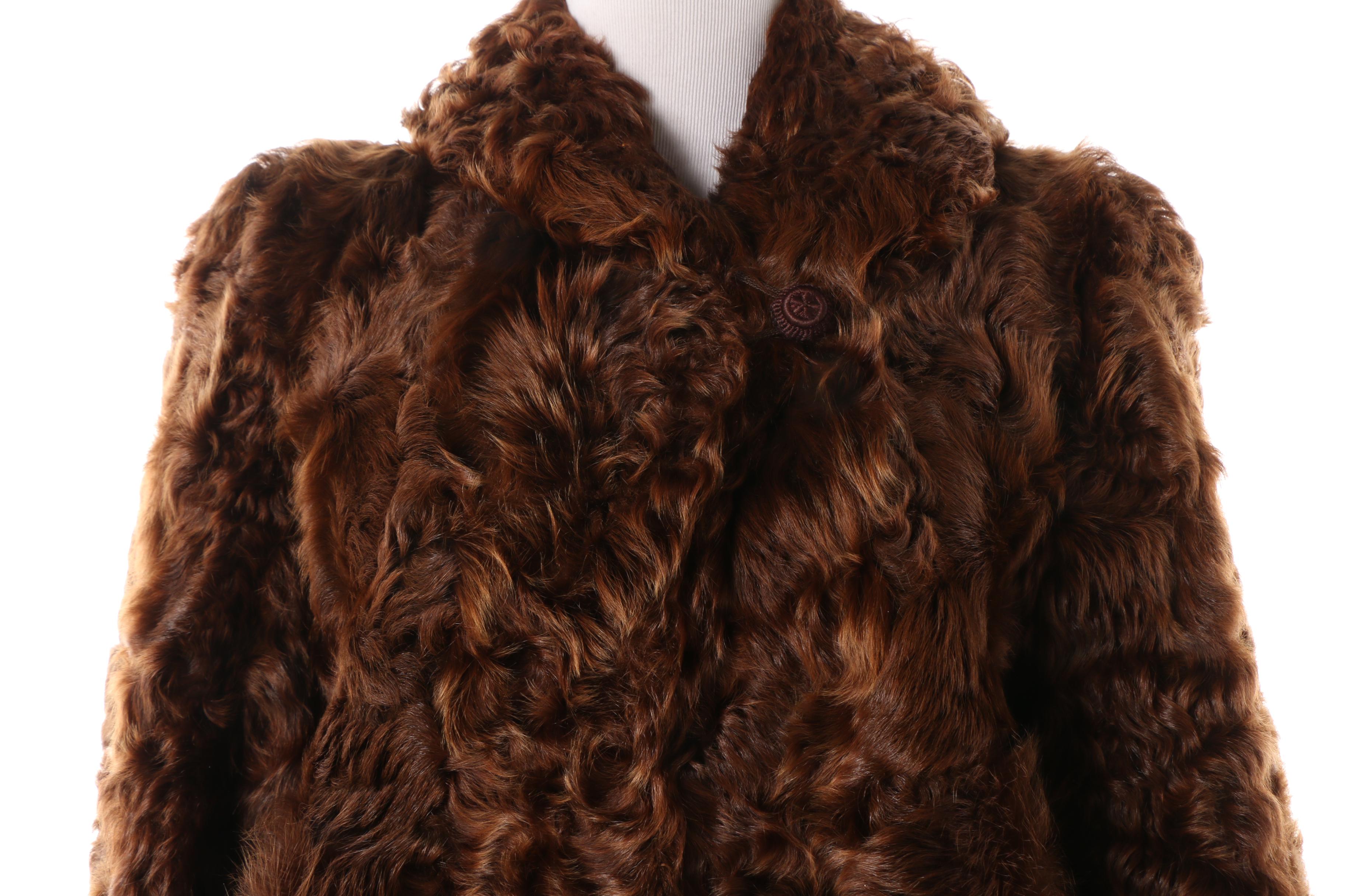 Women's 1940s Vintage A.F. Schwalbe Brown Shearling Coat with Resin Buttons