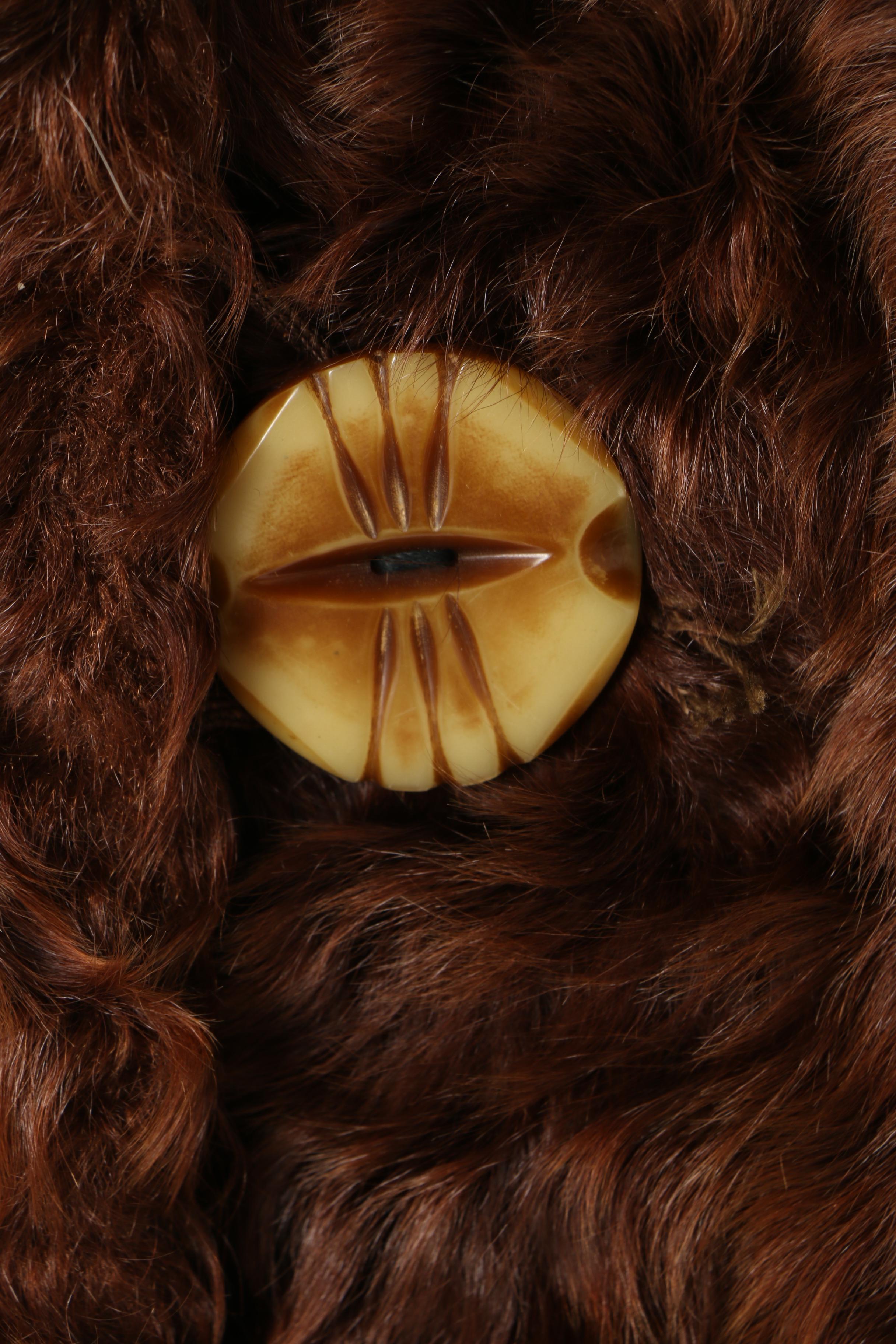 Women's 1940s Vintage A.F. Schwalbe Brown Shearling Coat with Resin Buttons