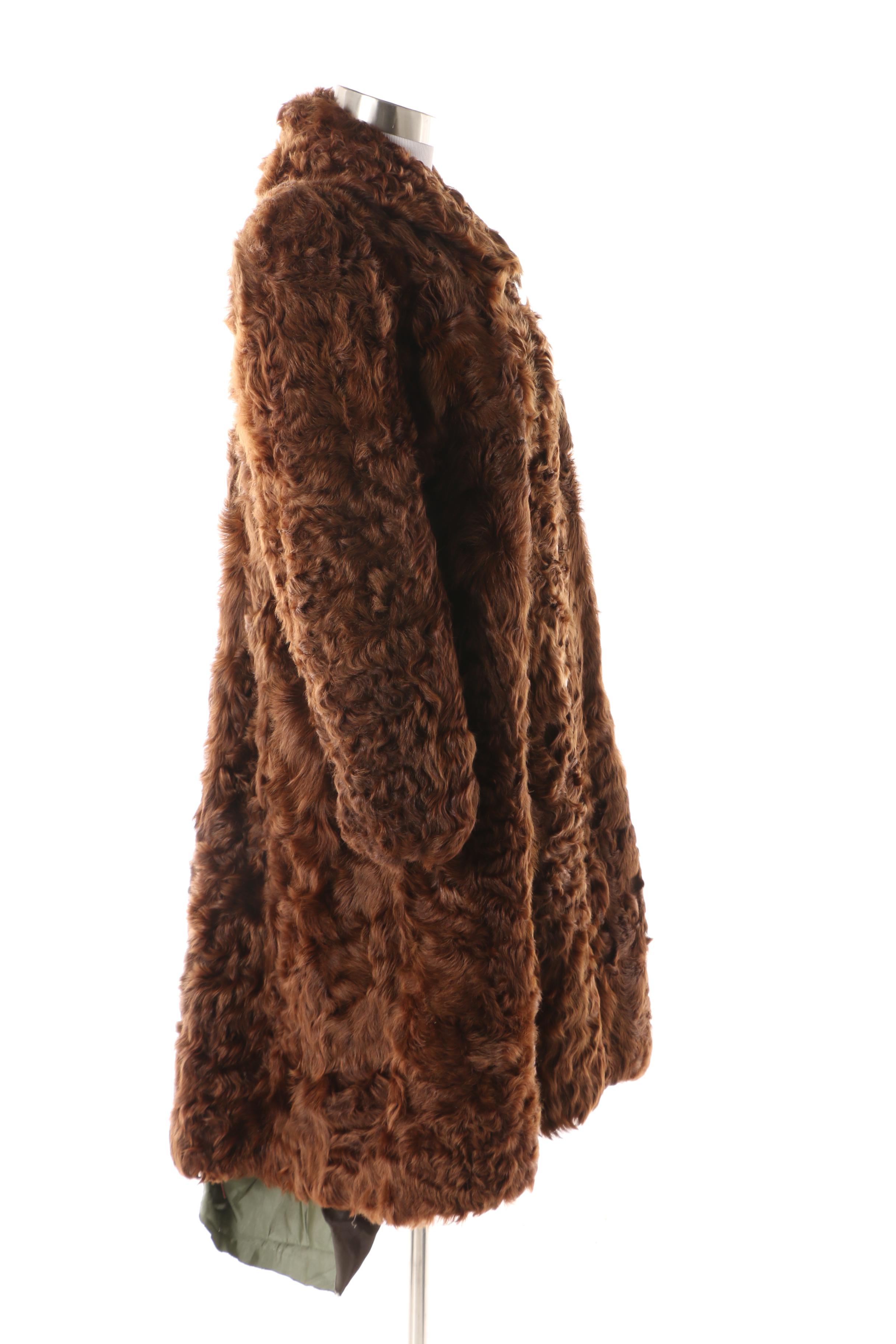 Women's 1940s Vintage A.F. Schwalbe Brown Shearling Coat with Resin Buttons