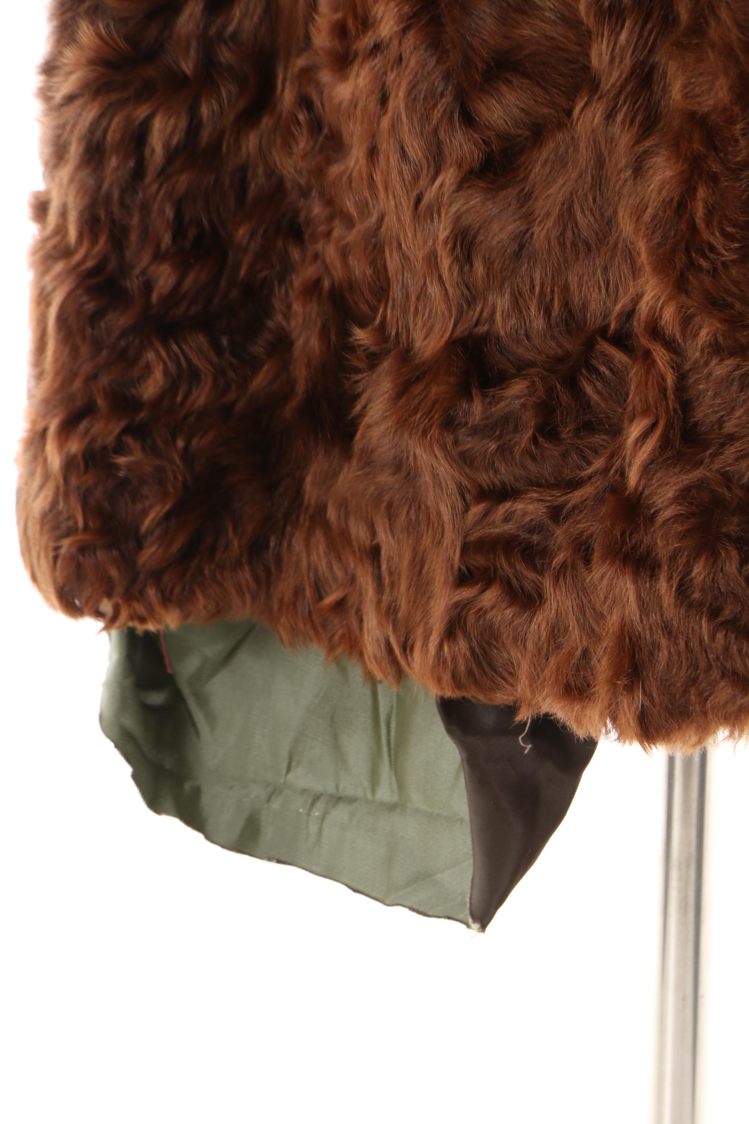 Women's 1940s Vintage A.F. Schwalbe Brown Shearling Coat with Resin Buttons