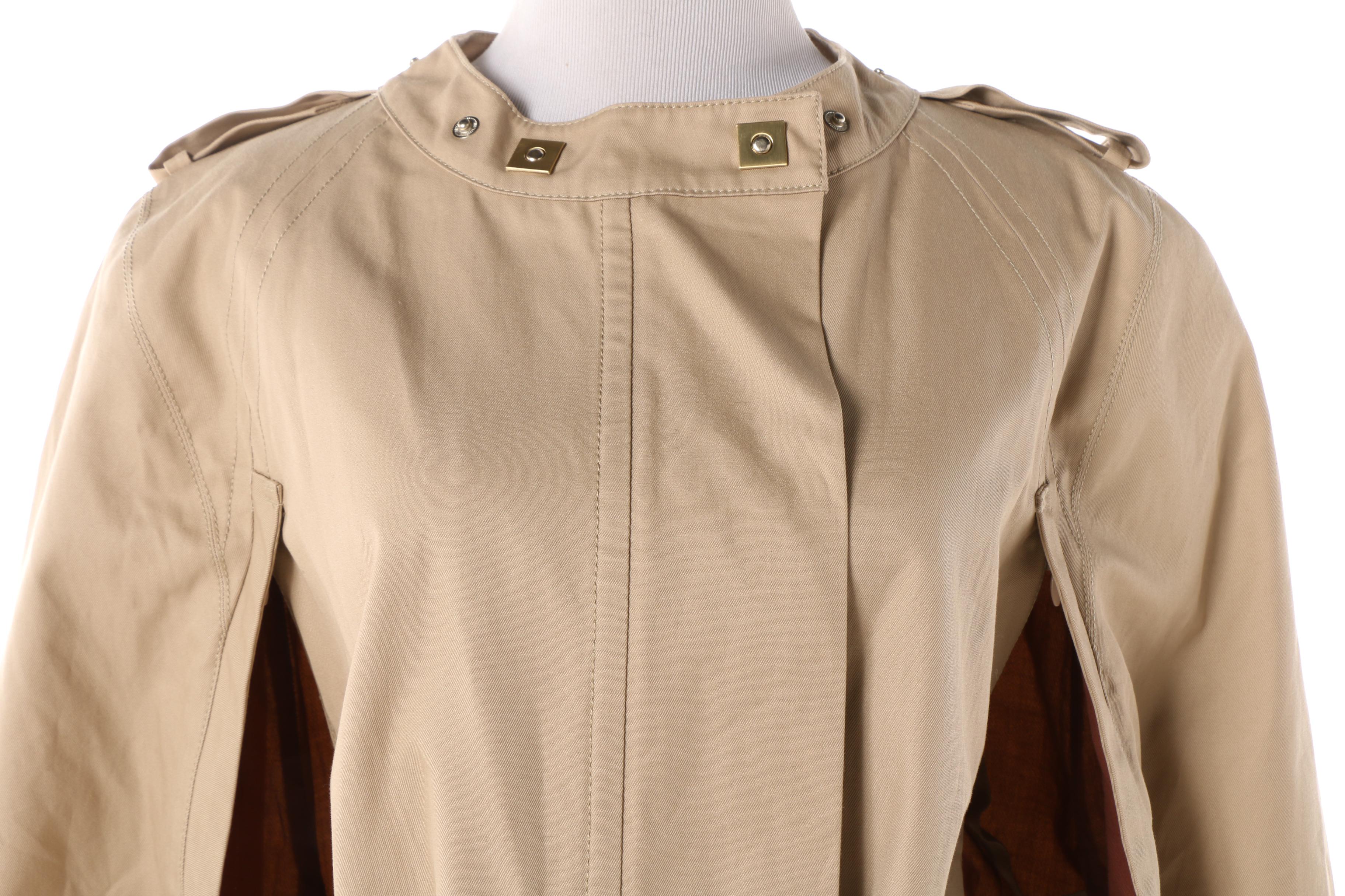 Women's Diane von Furstenberg Morinne Taupe Cotton Cape Coat with Belt