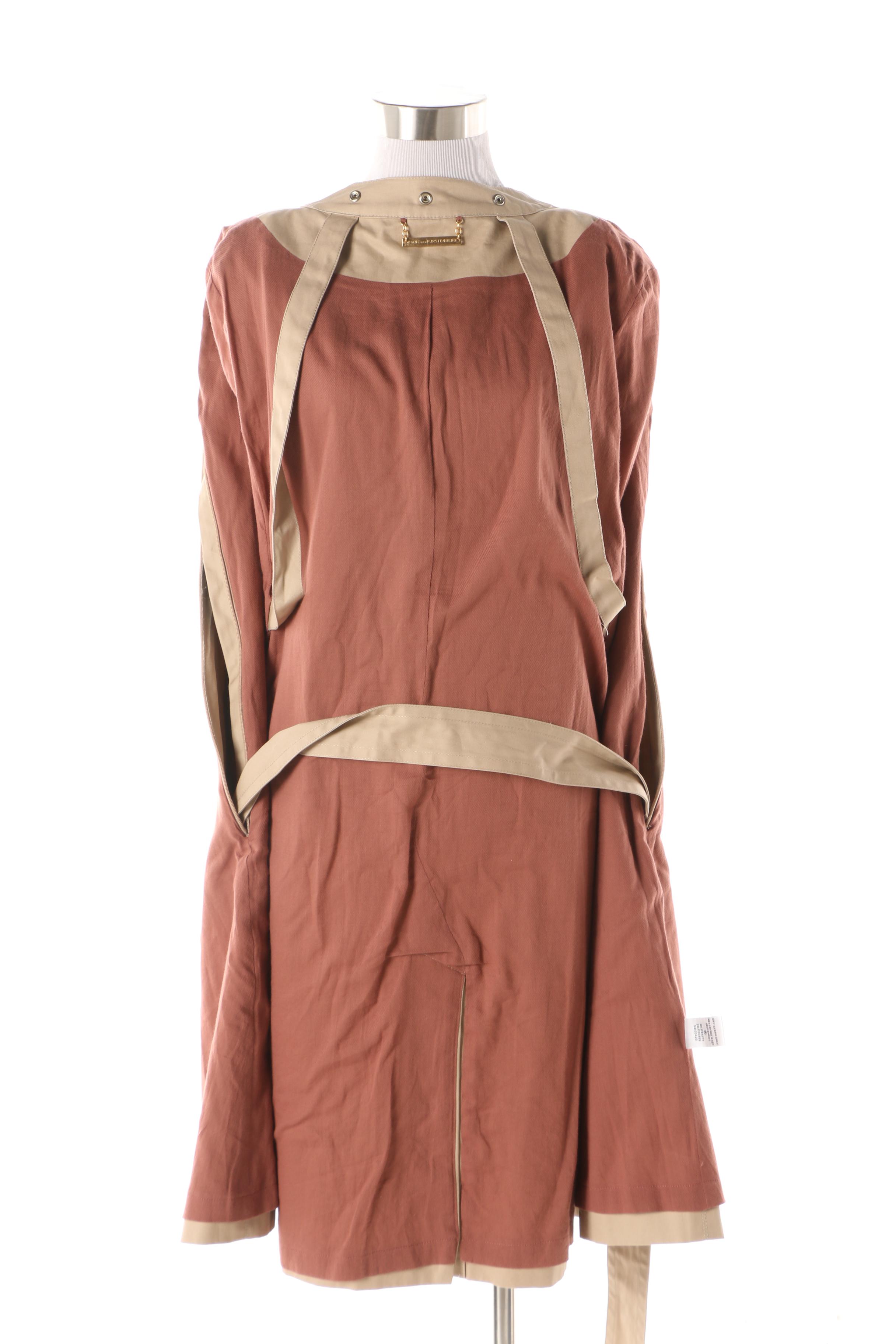 Women's Diane von Furstenberg Morinne Taupe Cotton Cape Coat with Belt