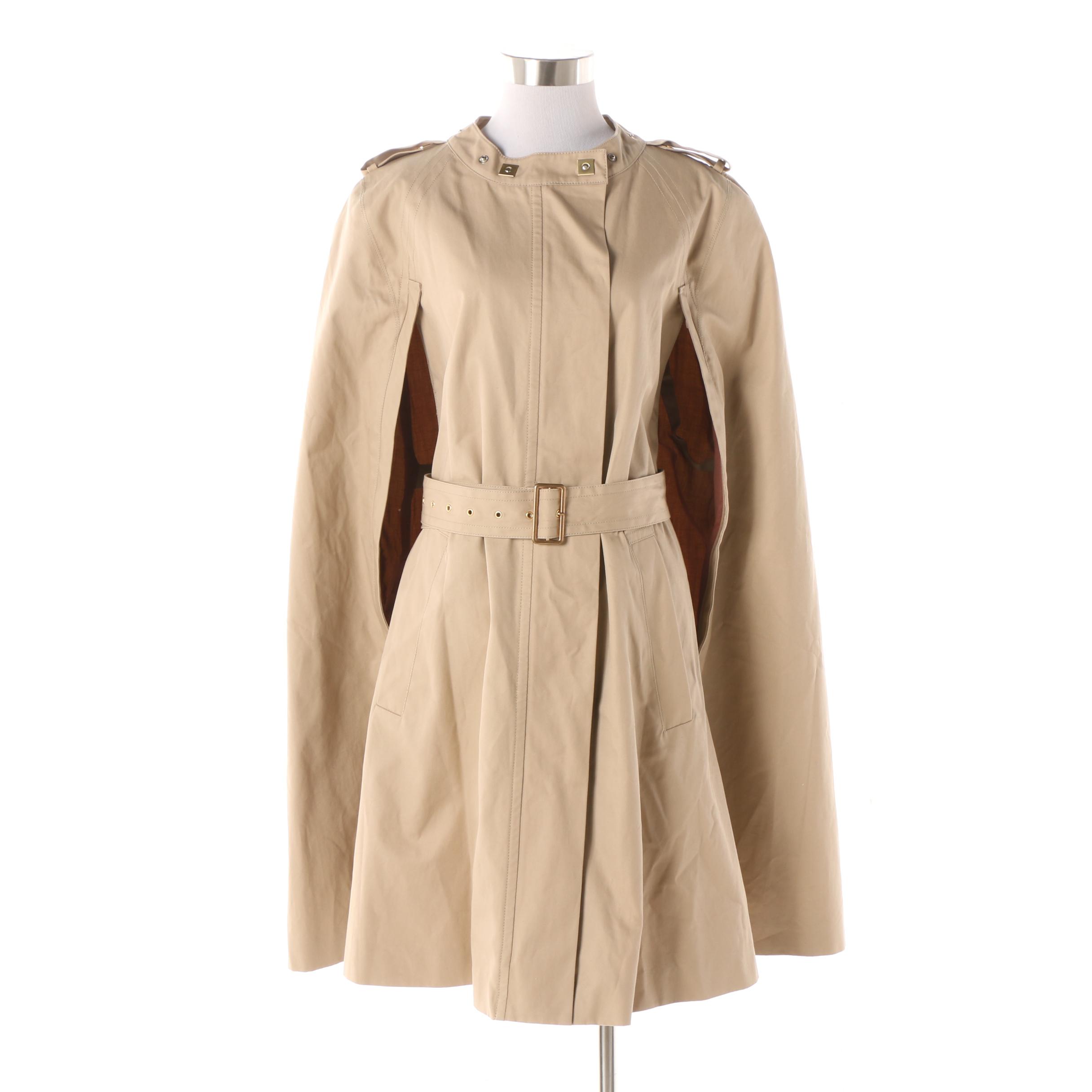 Women's Diane von Furstenberg Morinne Taupe Cotton Cape Coat with Belt