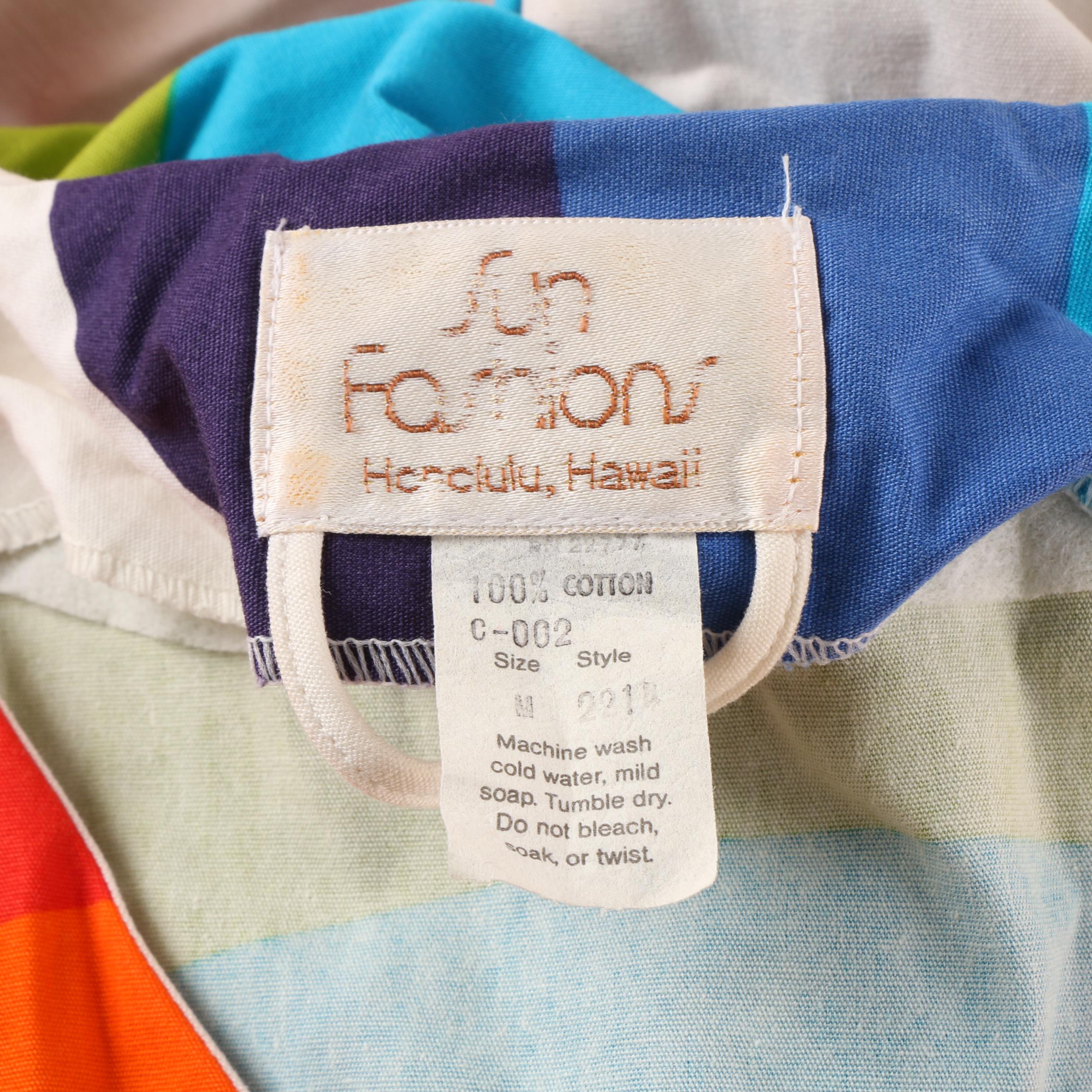 Women's 1970s Vintage Fun Fashions of Honolulu Rainbow Print Cotton Kaftan