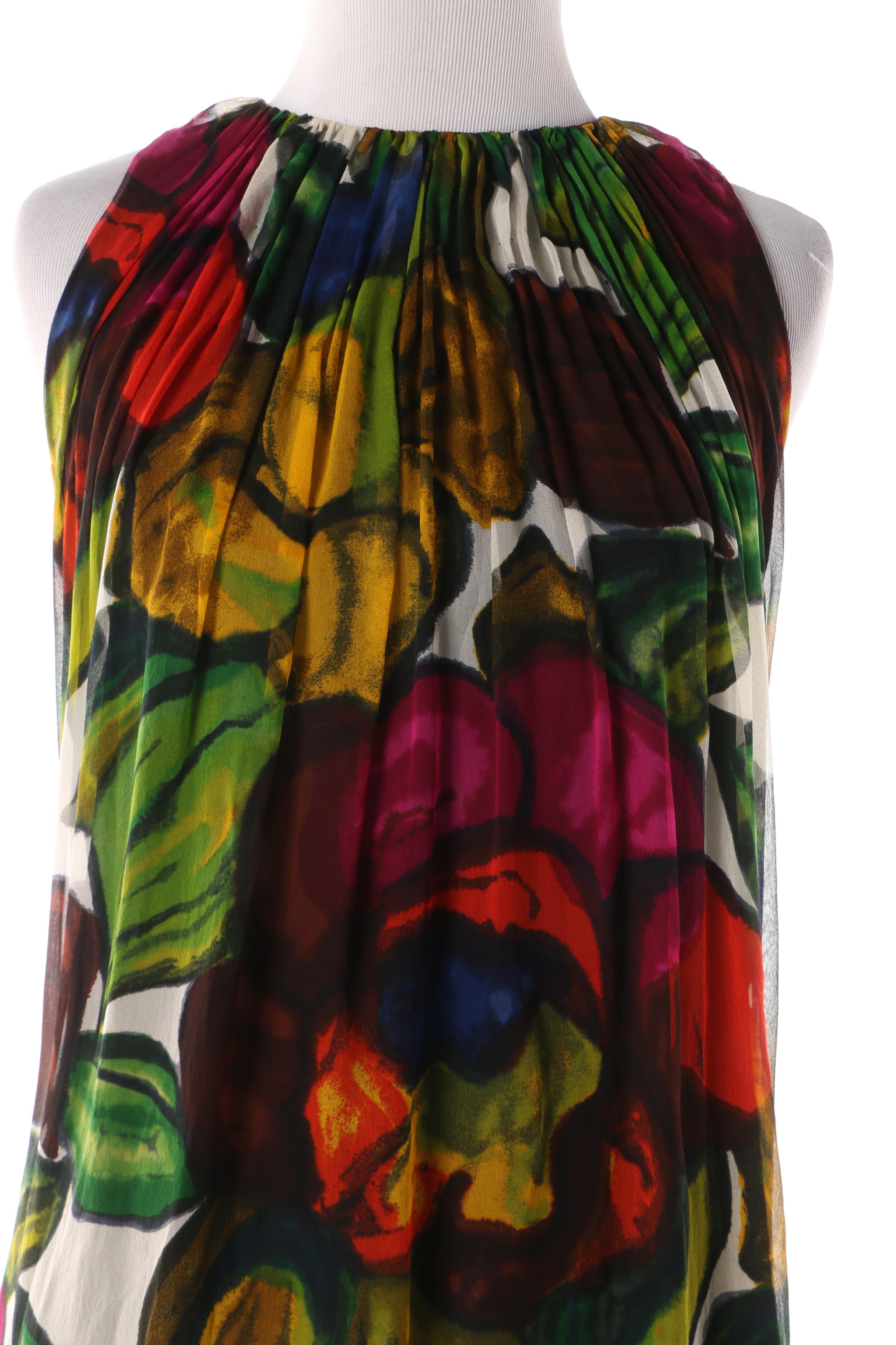 Women's 1960s Vintage Ceil Chapman Dark Floral Silk Column Gown