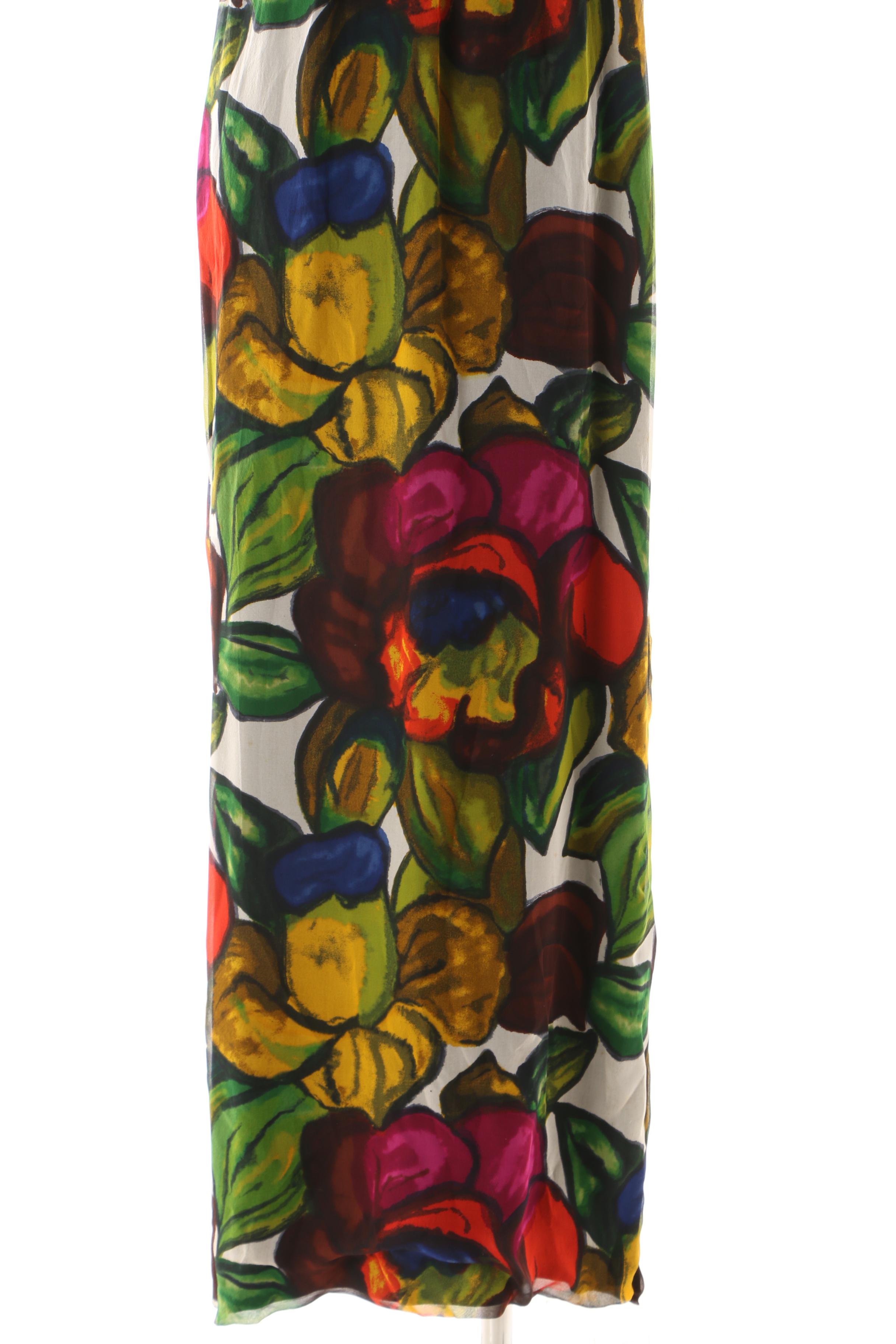 Women's 1960s Vintage Ceil Chapman Dark Floral Silk Column Gown