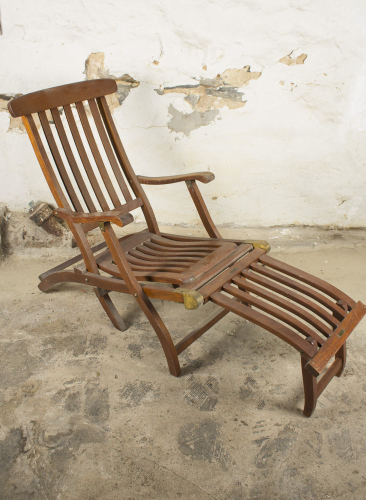 "S.S New Amsterdam" Teak Deck Lounge Chair, 20th Century