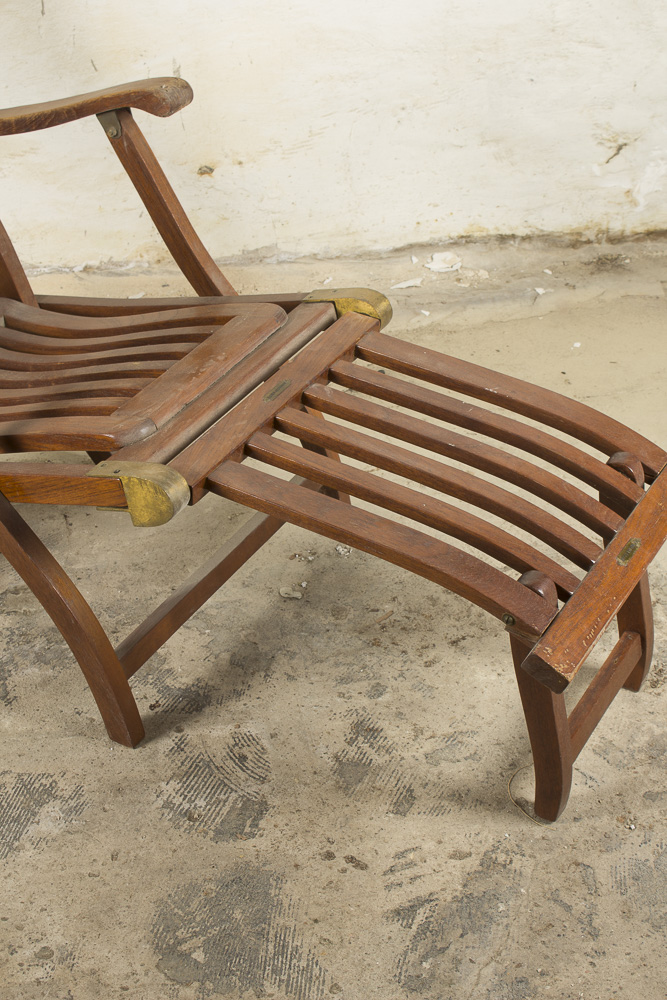 "S.S New Amsterdam" Teak Deck Lounge Chair, 20th Century