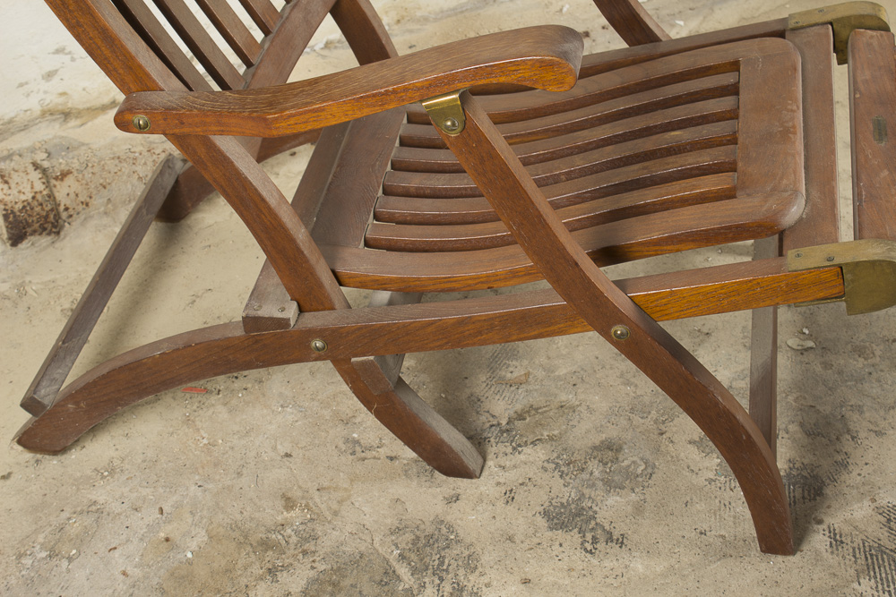 "S.S New Amsterdam" Teak Deck Lounge Chair, 20th Century