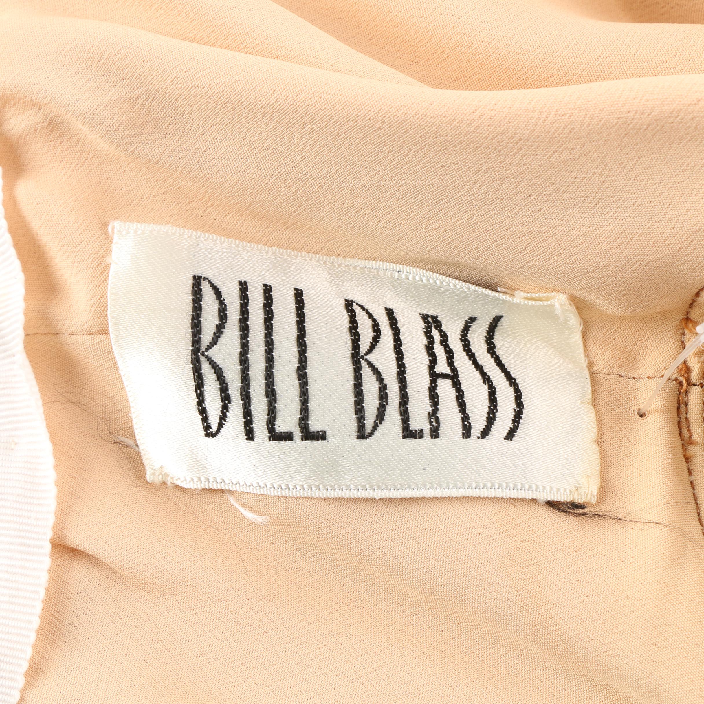 1960s Vintage Bill Blass Gold Tone Animal Print Silk Chiffon V-Cut Dress