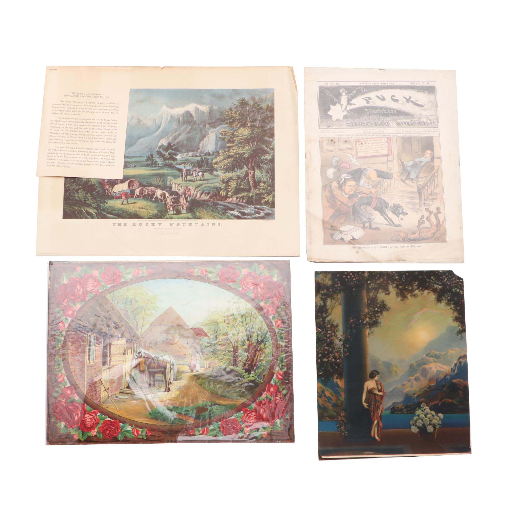 Assorted Prints Including 19th-Century Political Cartoon and Chromolithograph