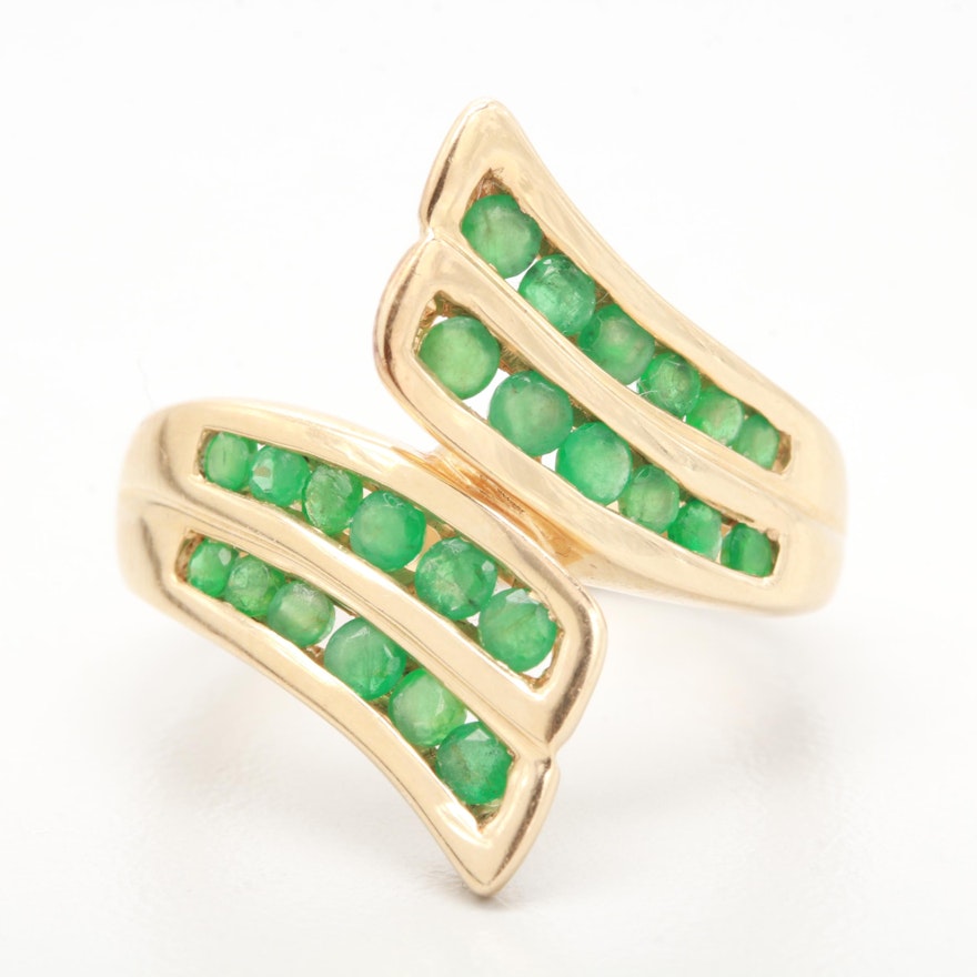 14K Yellow Gold Emerald Bypass Ring