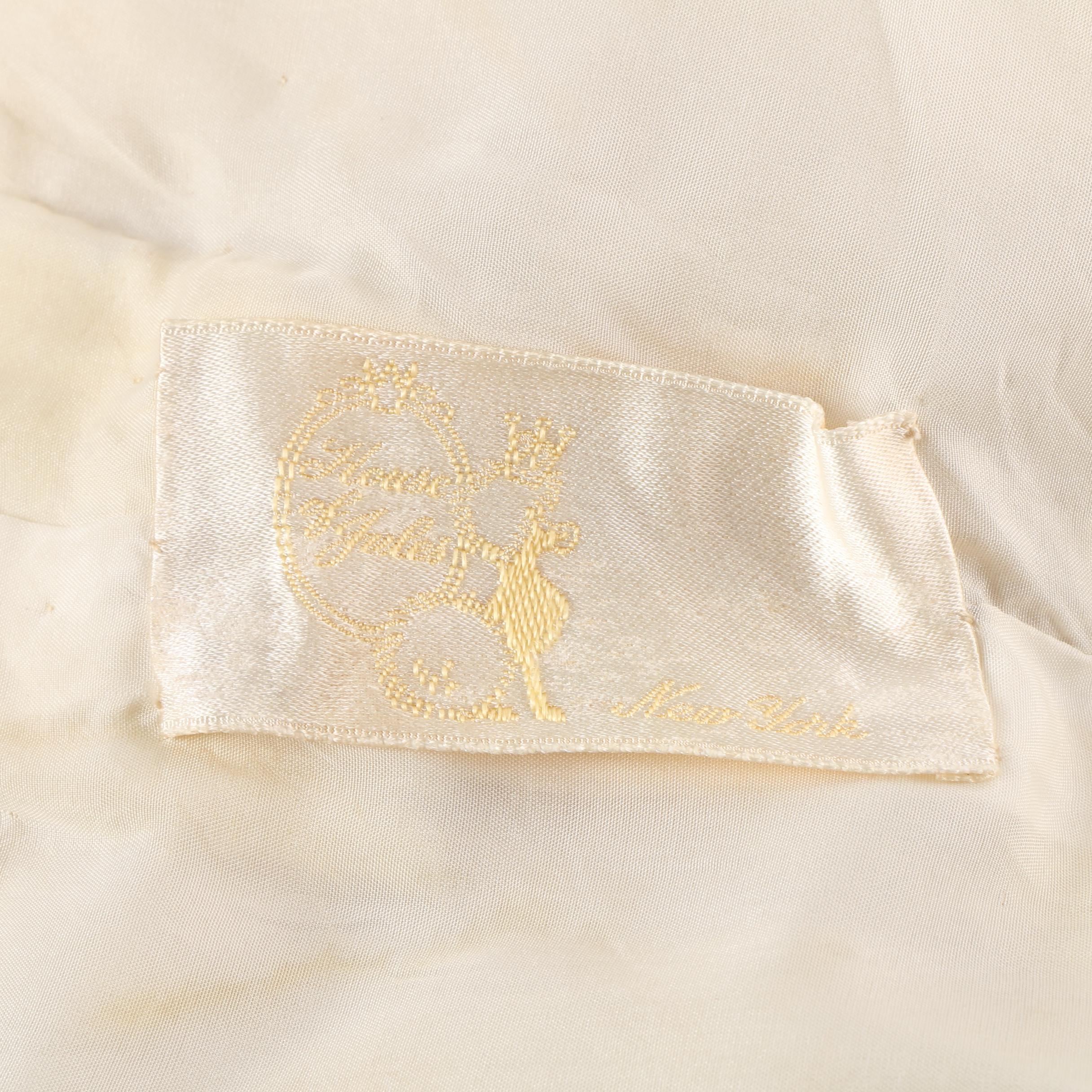 1950s House of Jules Yellow Silk and Ribbon Work Skirt Suit with Mink Fur Trim