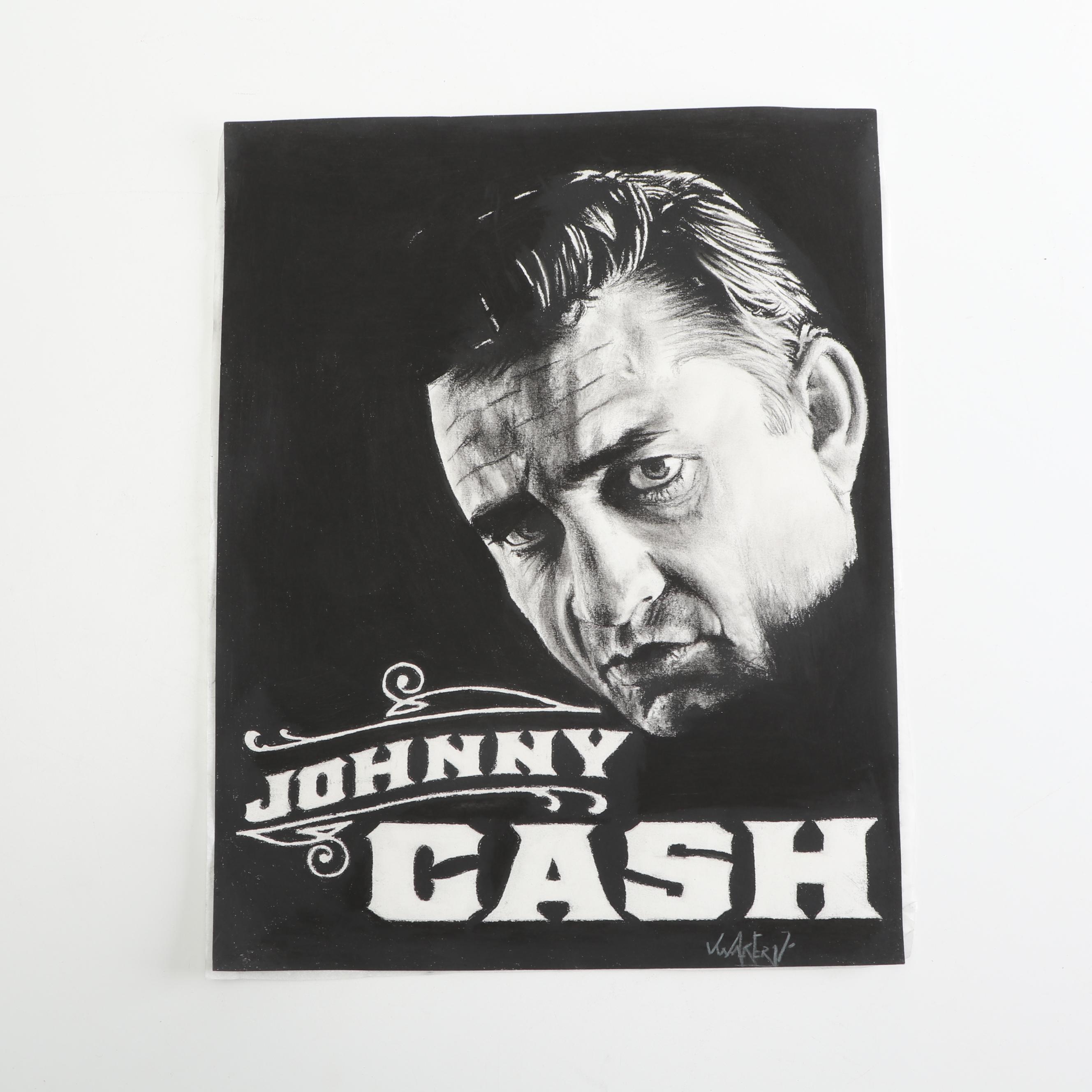 Vernon Walker Johnny Cash and Elvis Charcoal Drawings