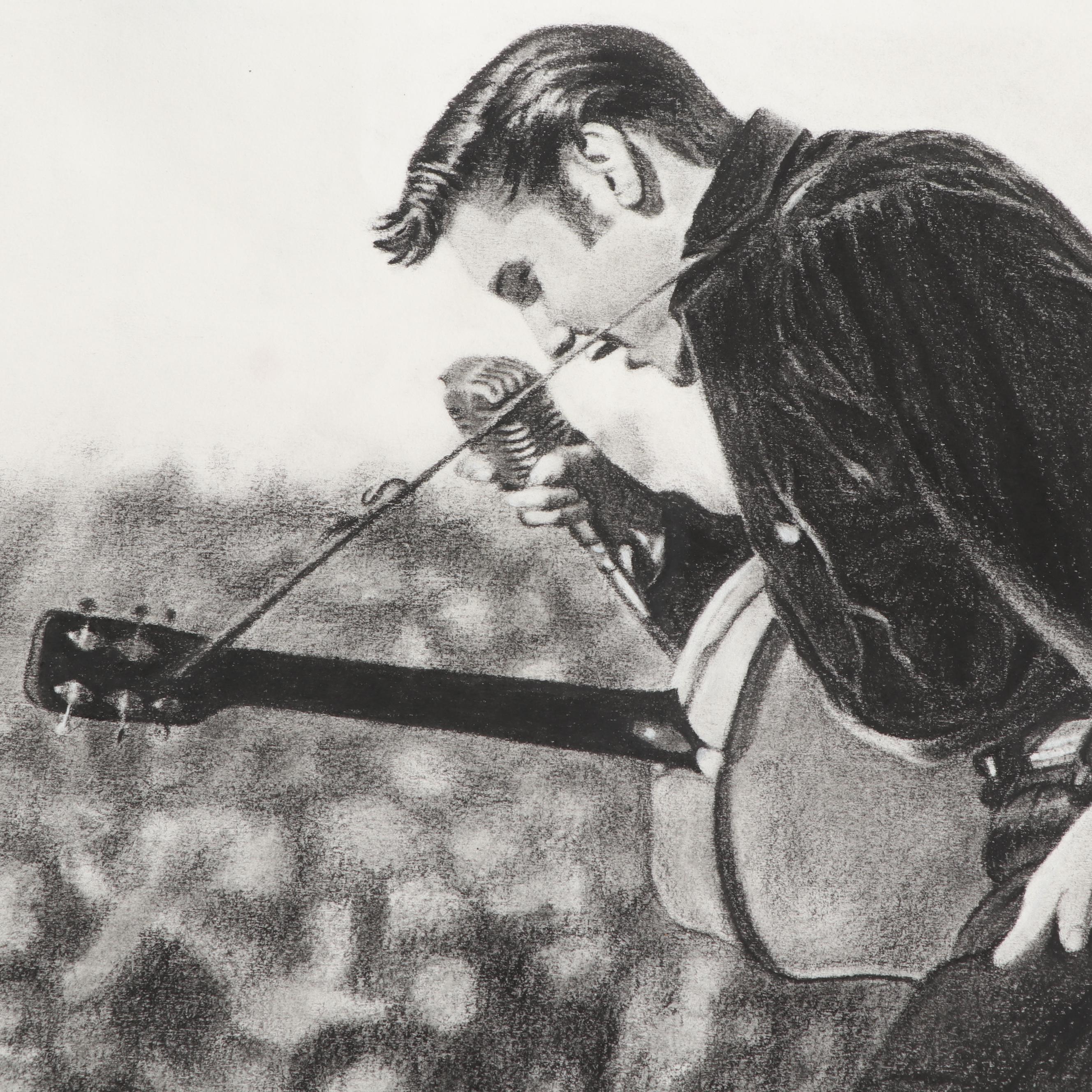 Vernon Walker Johnny Cash and Elvis Charcoal Drawings
