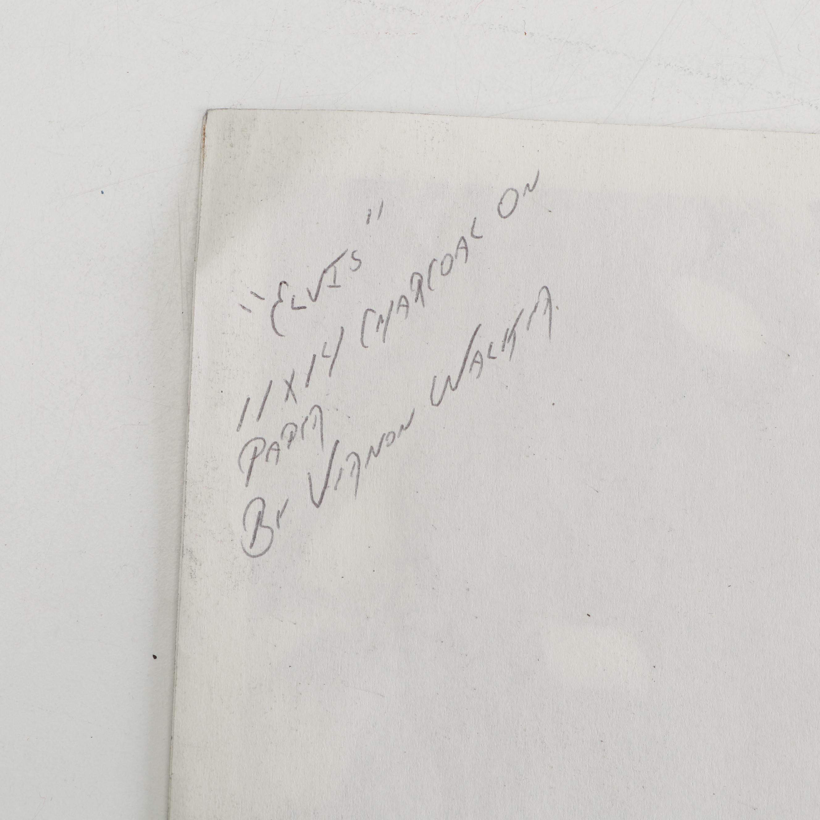 Vernon Walker Johnny Cash and Elvis Charcoal Drawings