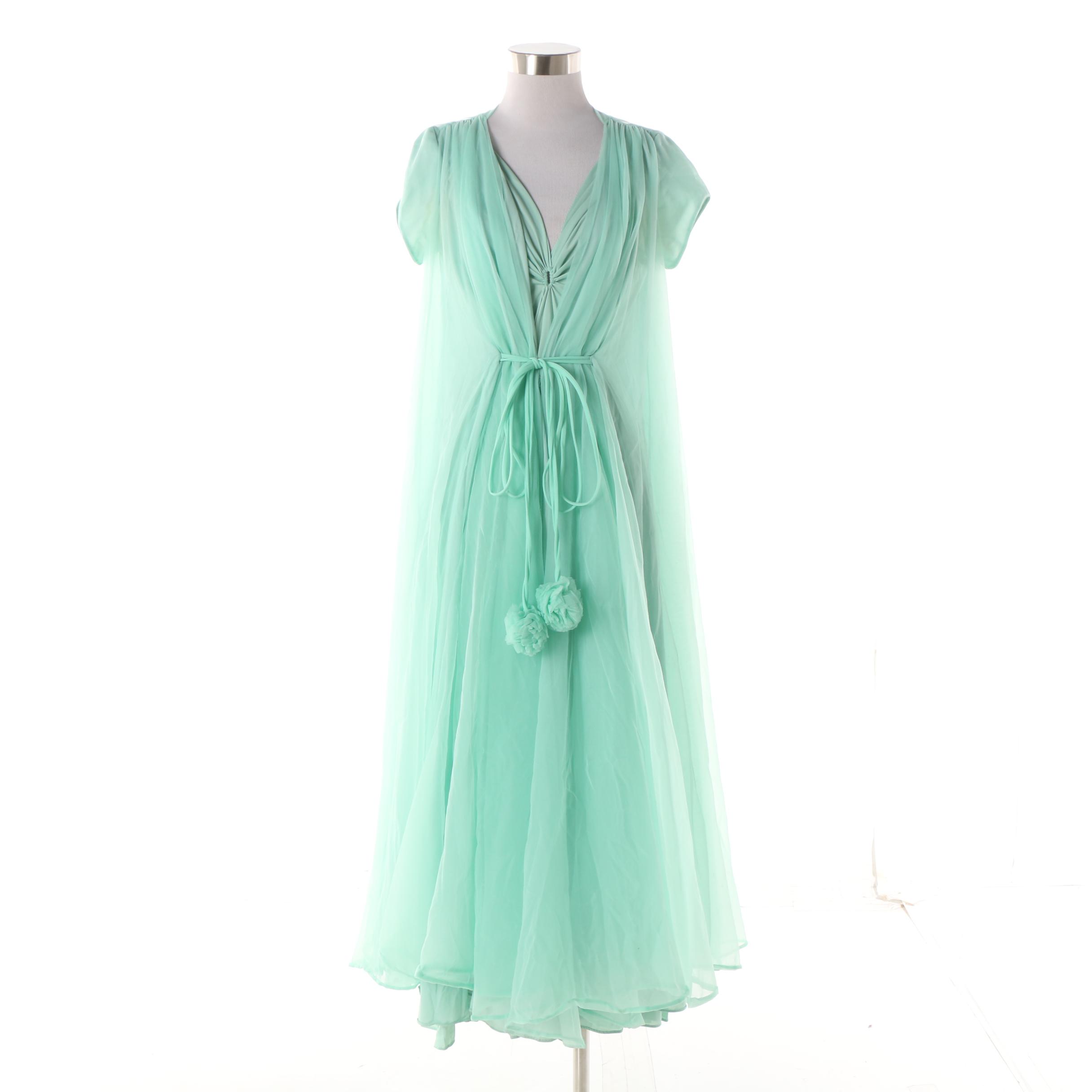 Women's 1960s Vintage Claire Sandra by Lucie Ann Mint Green Sheer Peignoir