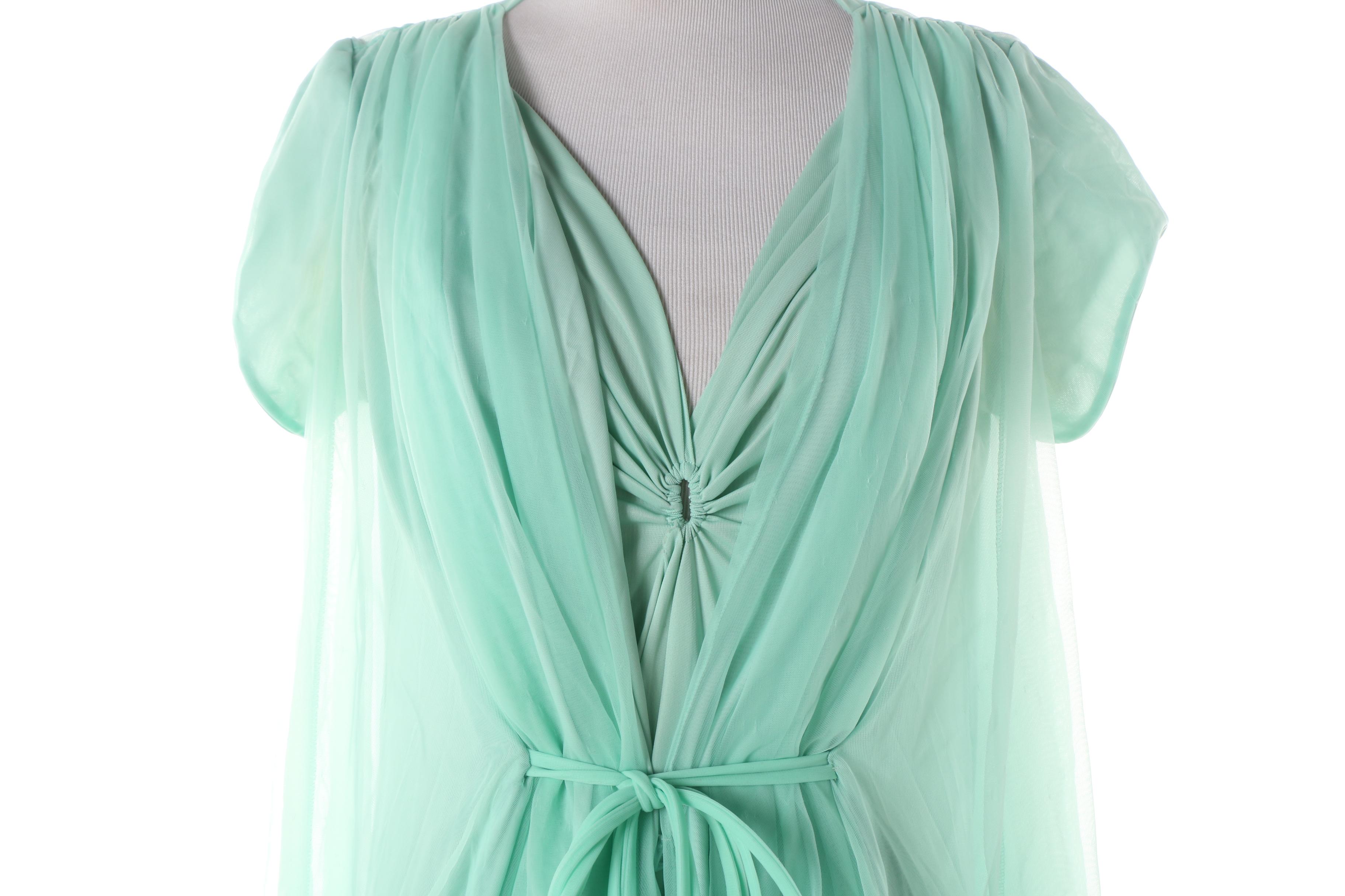 Women's 1960s Vintage Claire Sandra by Lucie Ann Mint Green Sheer Peignoir