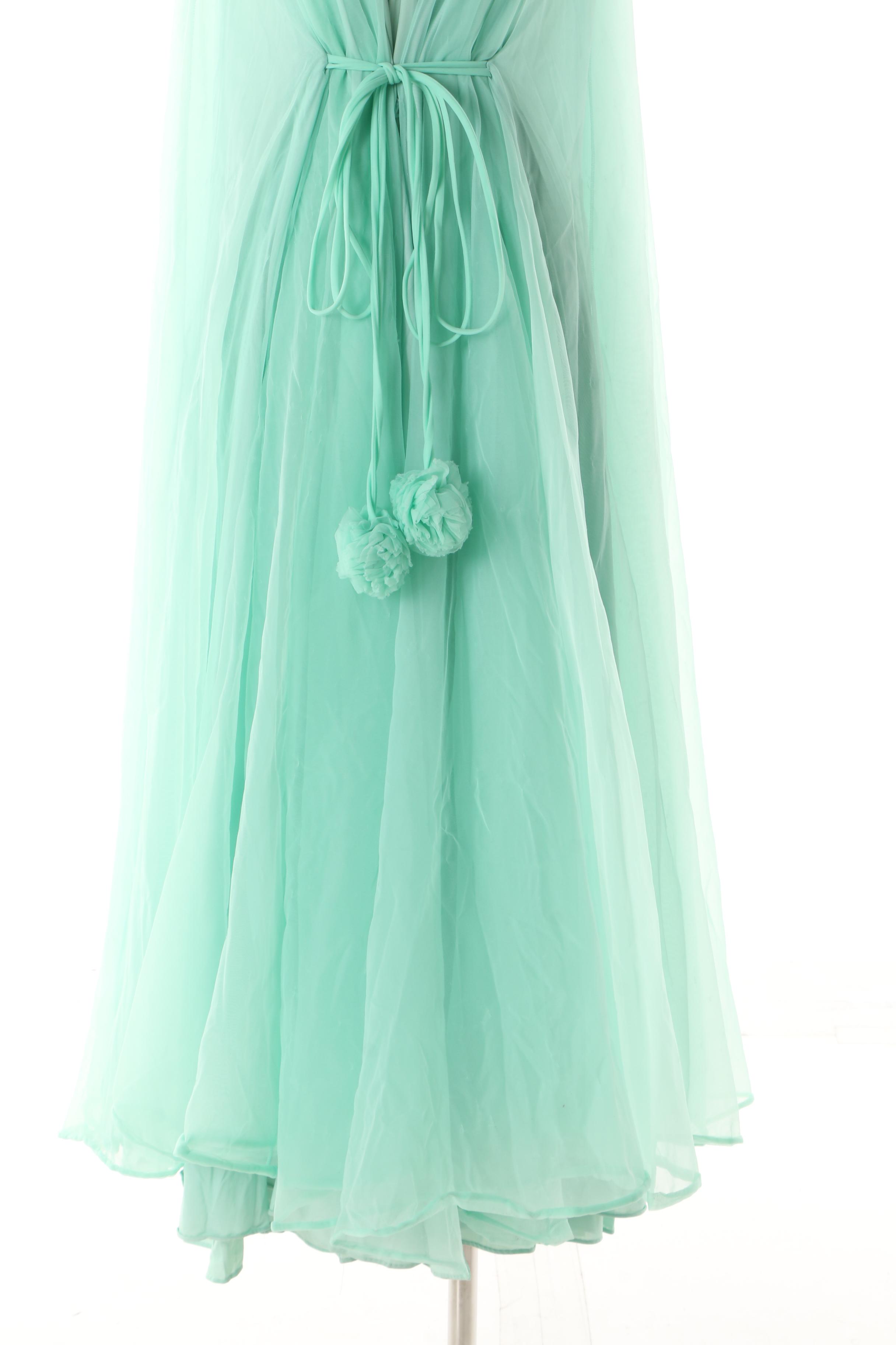 Women's 1960s Vintage Claire Sandra by Lucie Ann Mint Green Sheer Peignoir