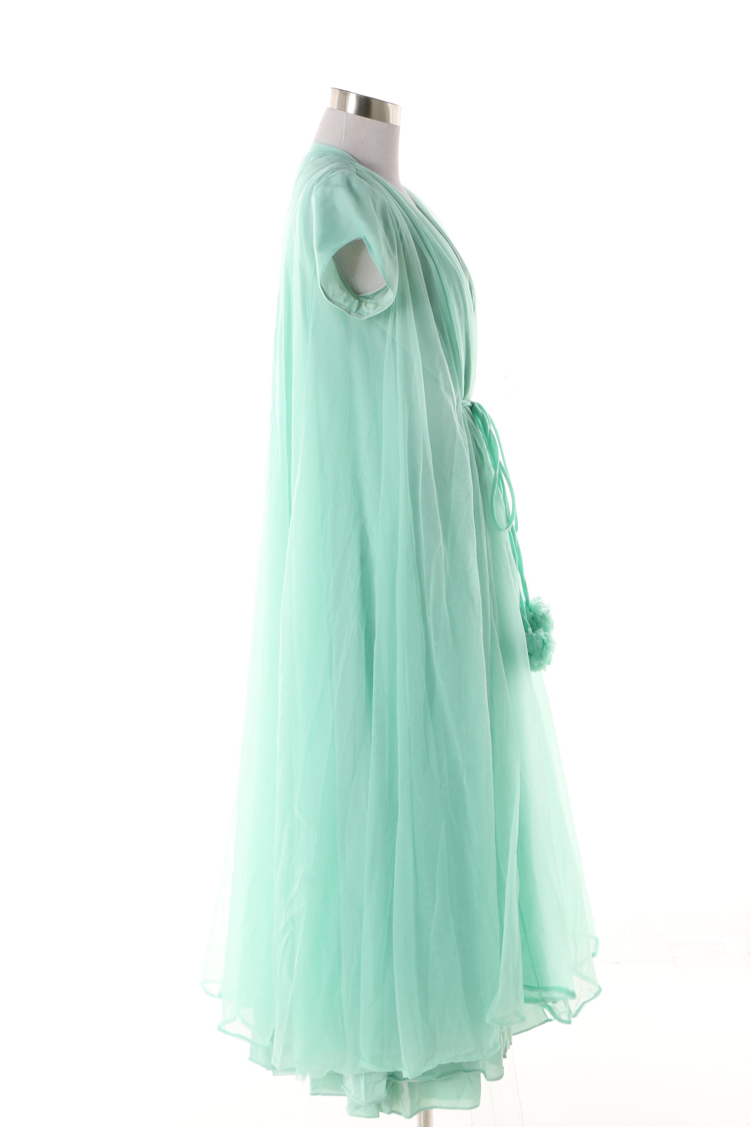 Women's 1960s Vintage Claire Sandra by Lucie Ann Mint Green Sheer Peignoir