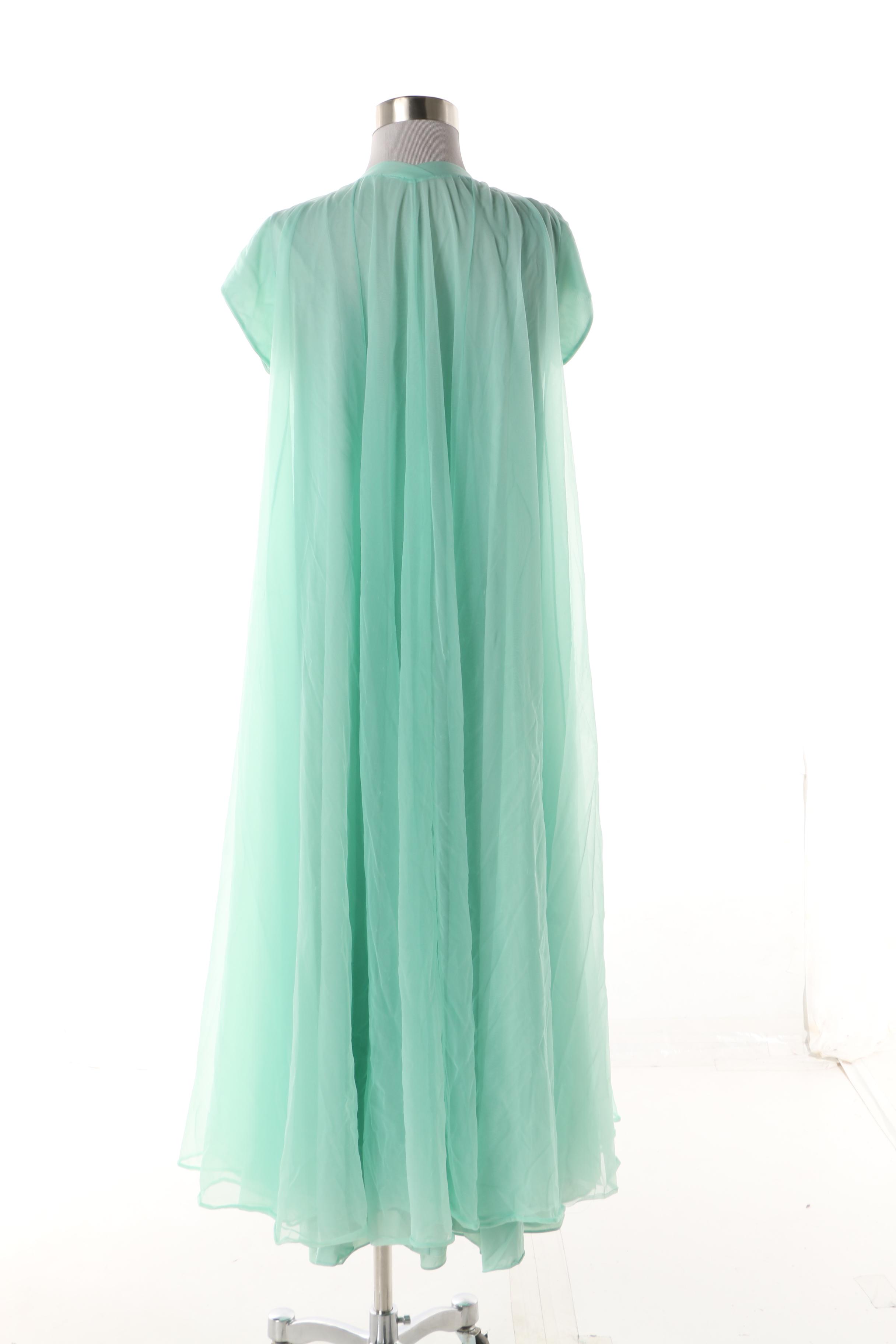 Women's 1960s Vintage Claire Sandra by Lucie Ann Mint Green Sheer Peignoir